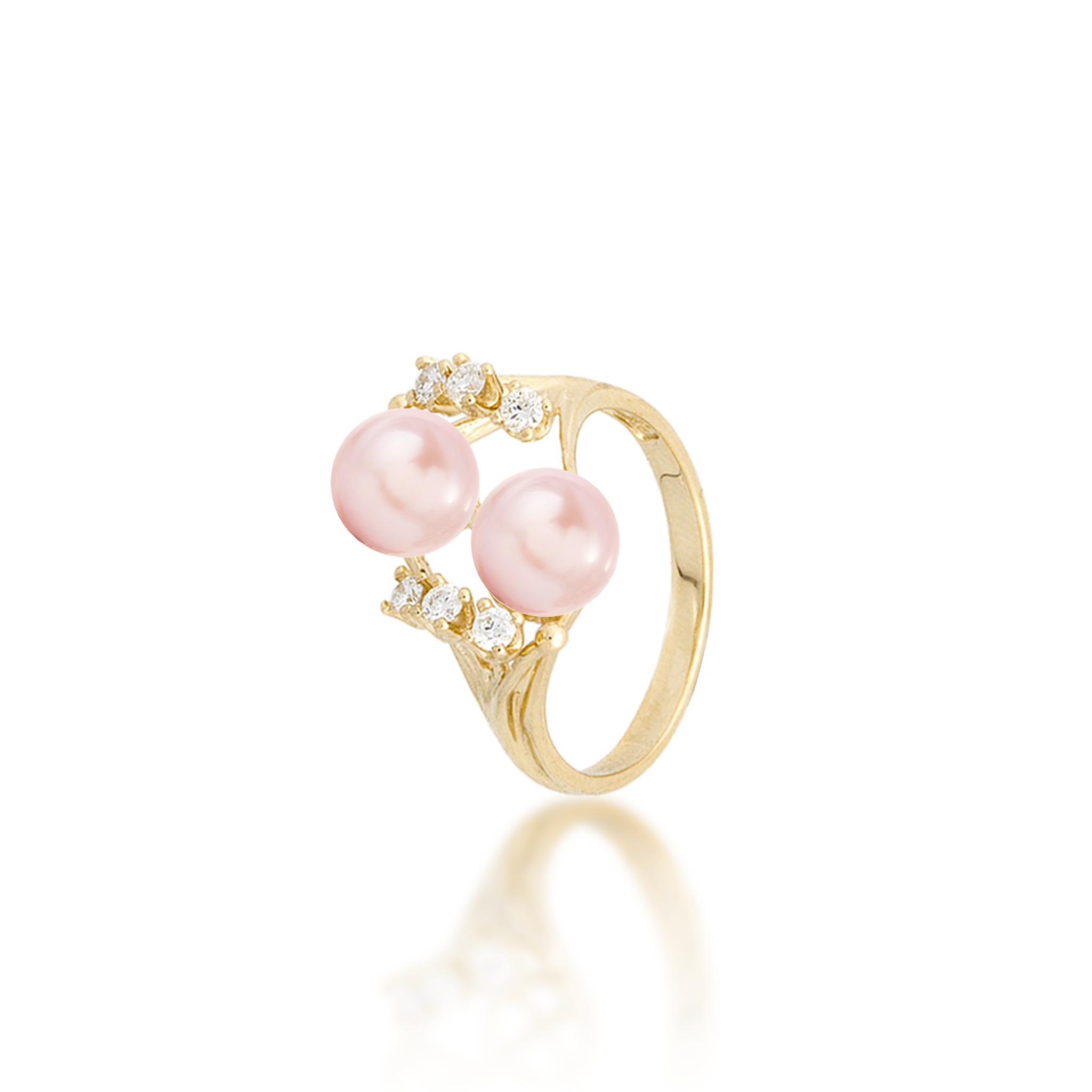 Pick A Pearl 8 Island Ring in Gold with Diamonds and Double Pink Pearls on a hand holding their shoulder