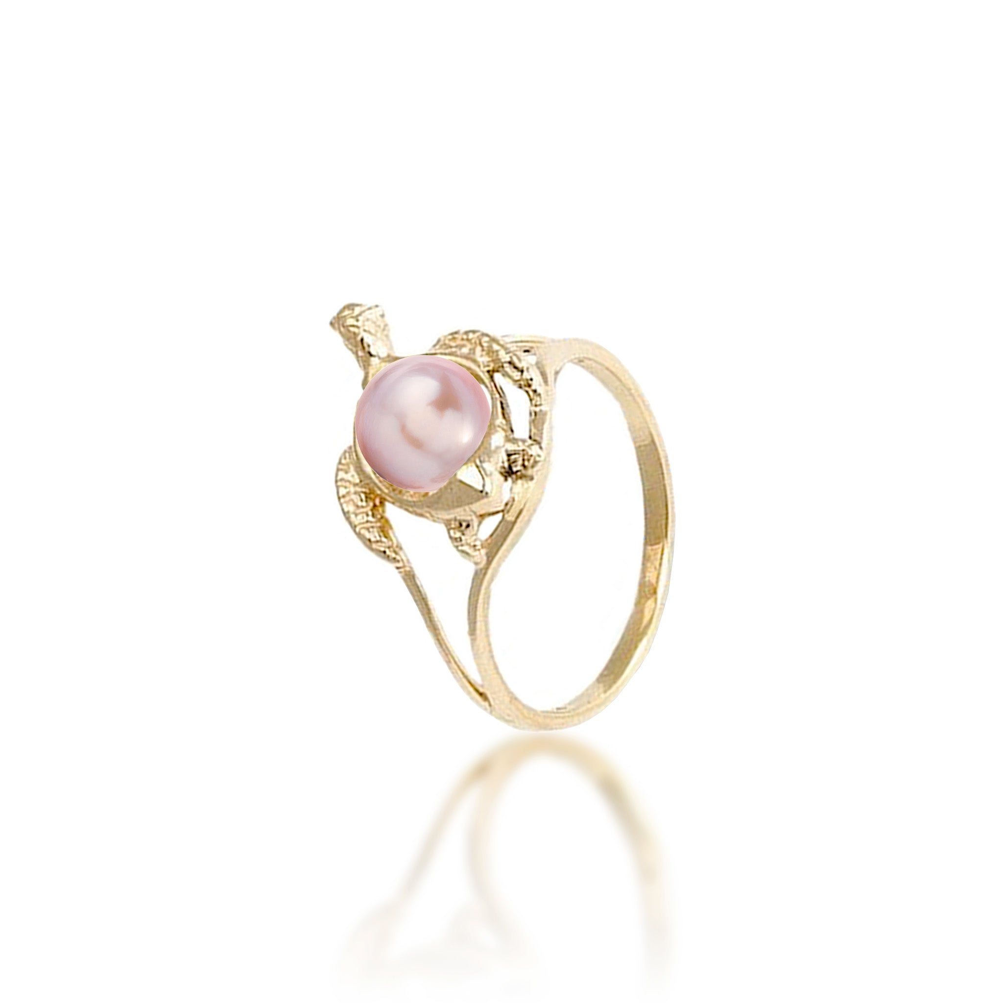 14mm Pick A Pearl Honu (Turtle) Ring in Gold with a Lavender Pearl on a white background