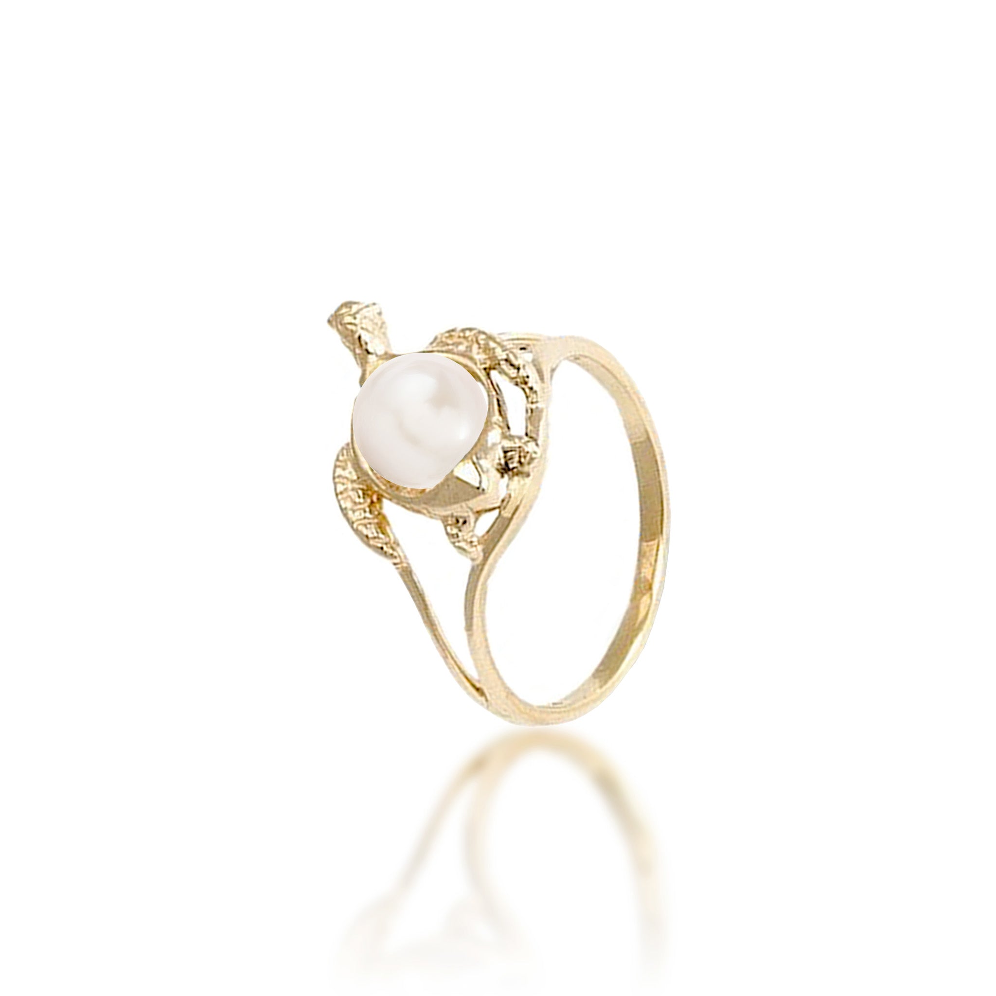 14mm Pick A Pearl Honu (Turtle) Ring in Gold with a White Pearl on a white background