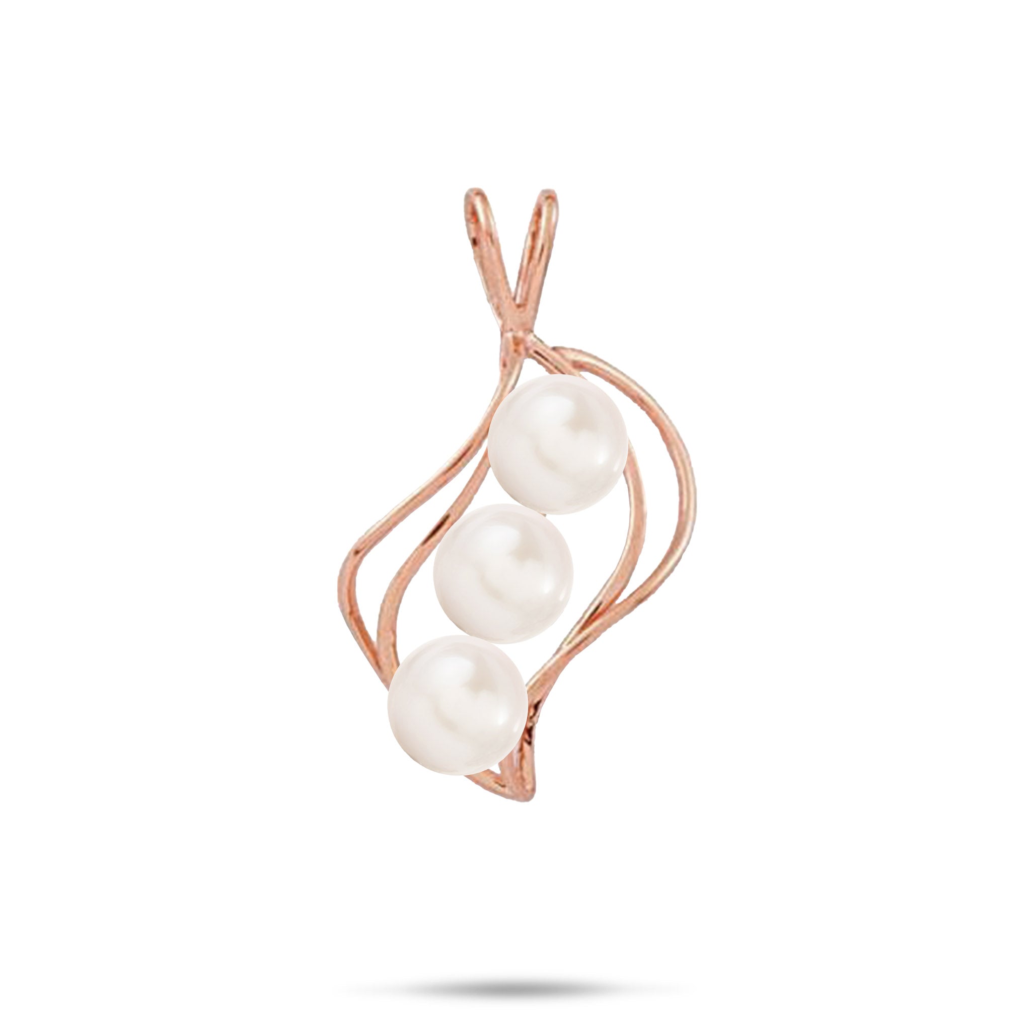 22mm Pick A Pearl Waterfall Pendant in Rose Gold with Three White Pearls on a white background