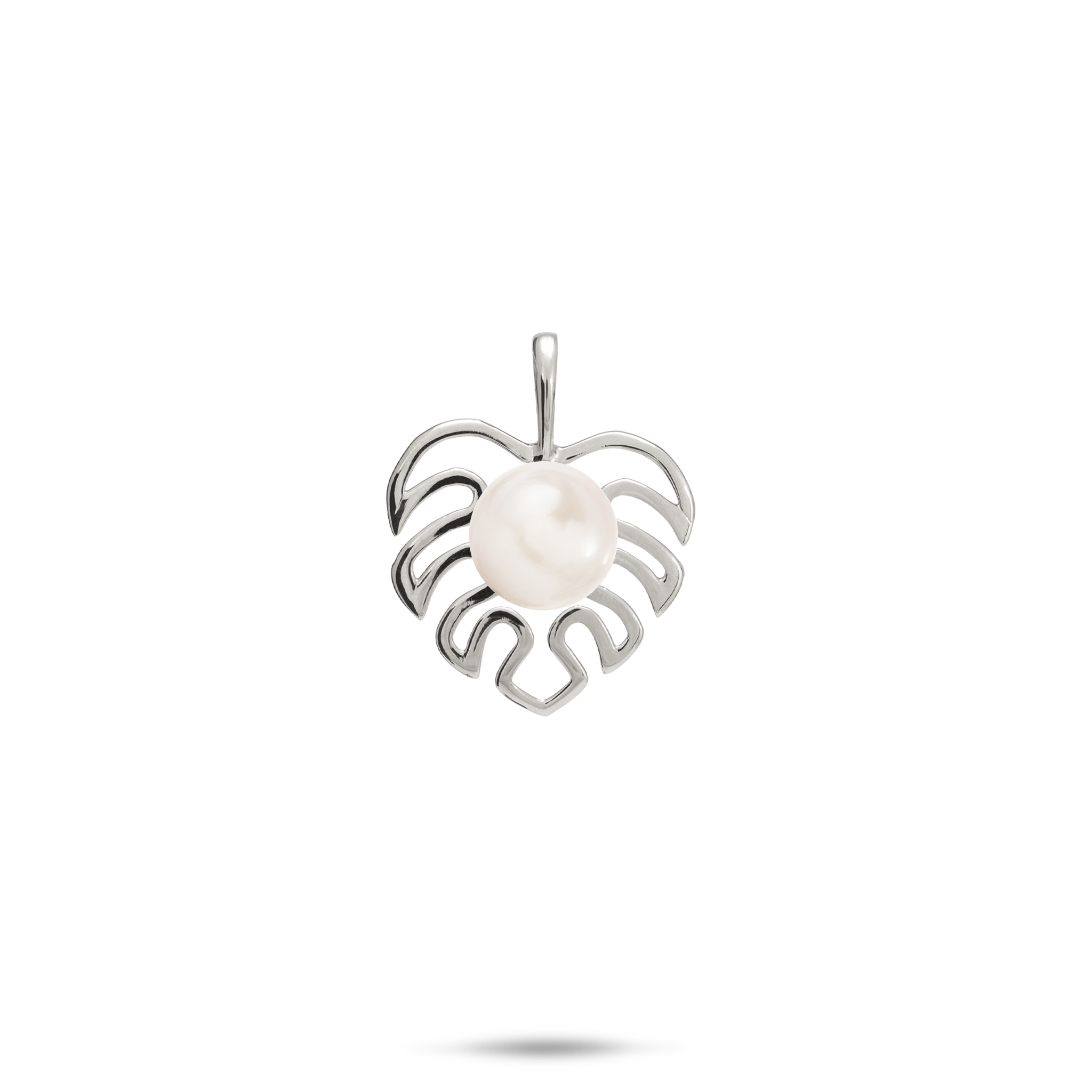 Pick A Pearl Monstera-Anhänger in Weißgold – 14 mm