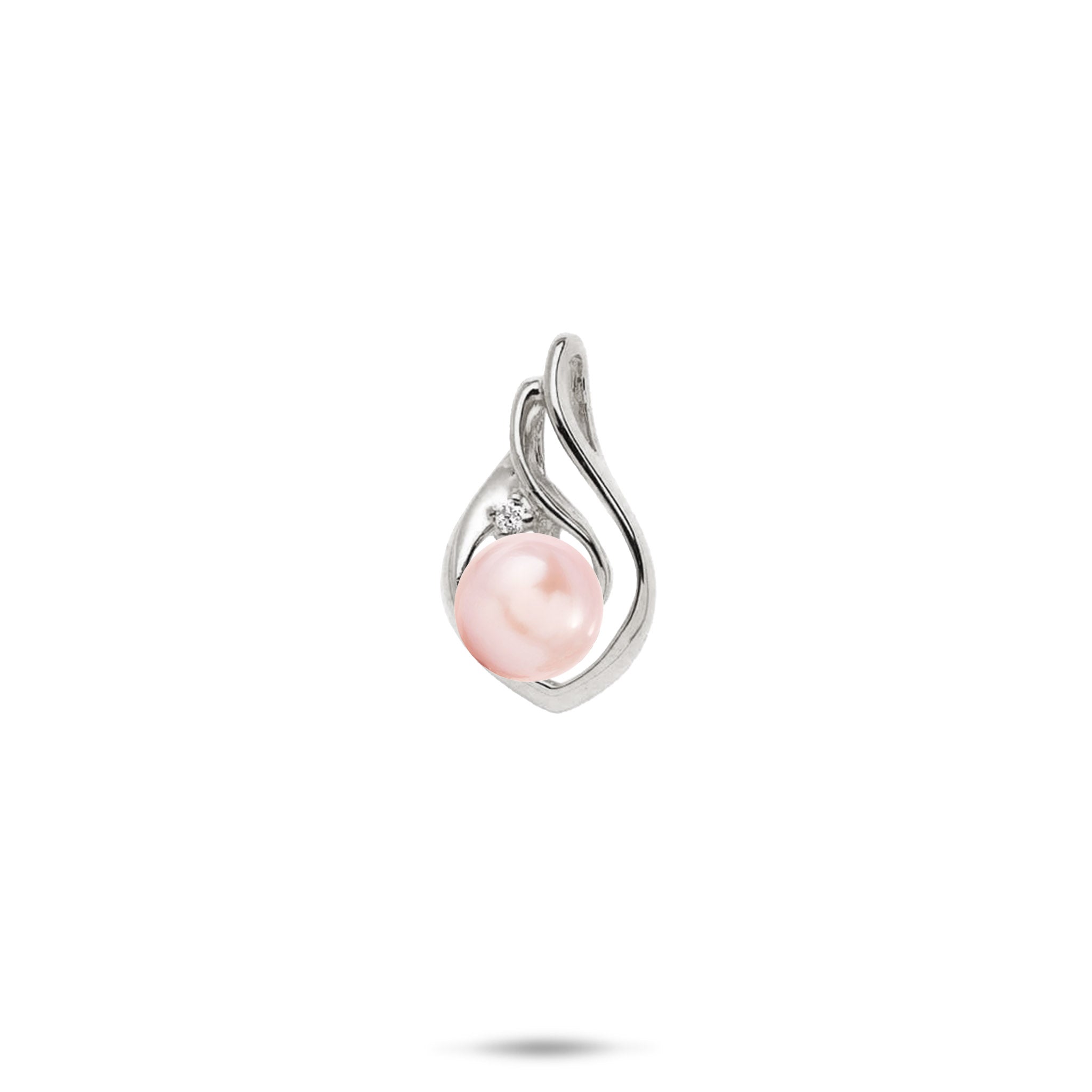 Pick A Pearl Pendant in White Gold with a Diamond and Pink Pearl on a white background