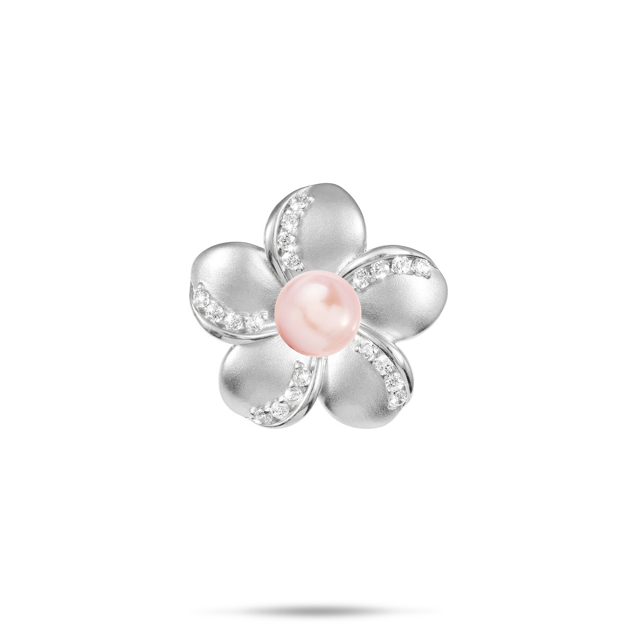 Pick A Pearl Plumeria Pendant in Sterling Silver with Cubic Zirconia - 20mm