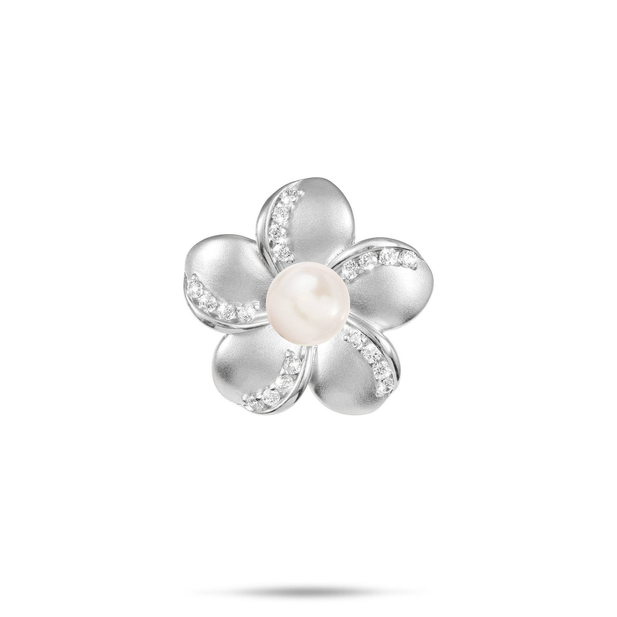Pick A Pearl Plumeria Pendant in Sterling Silver with Cubic Zirconia - 20mm