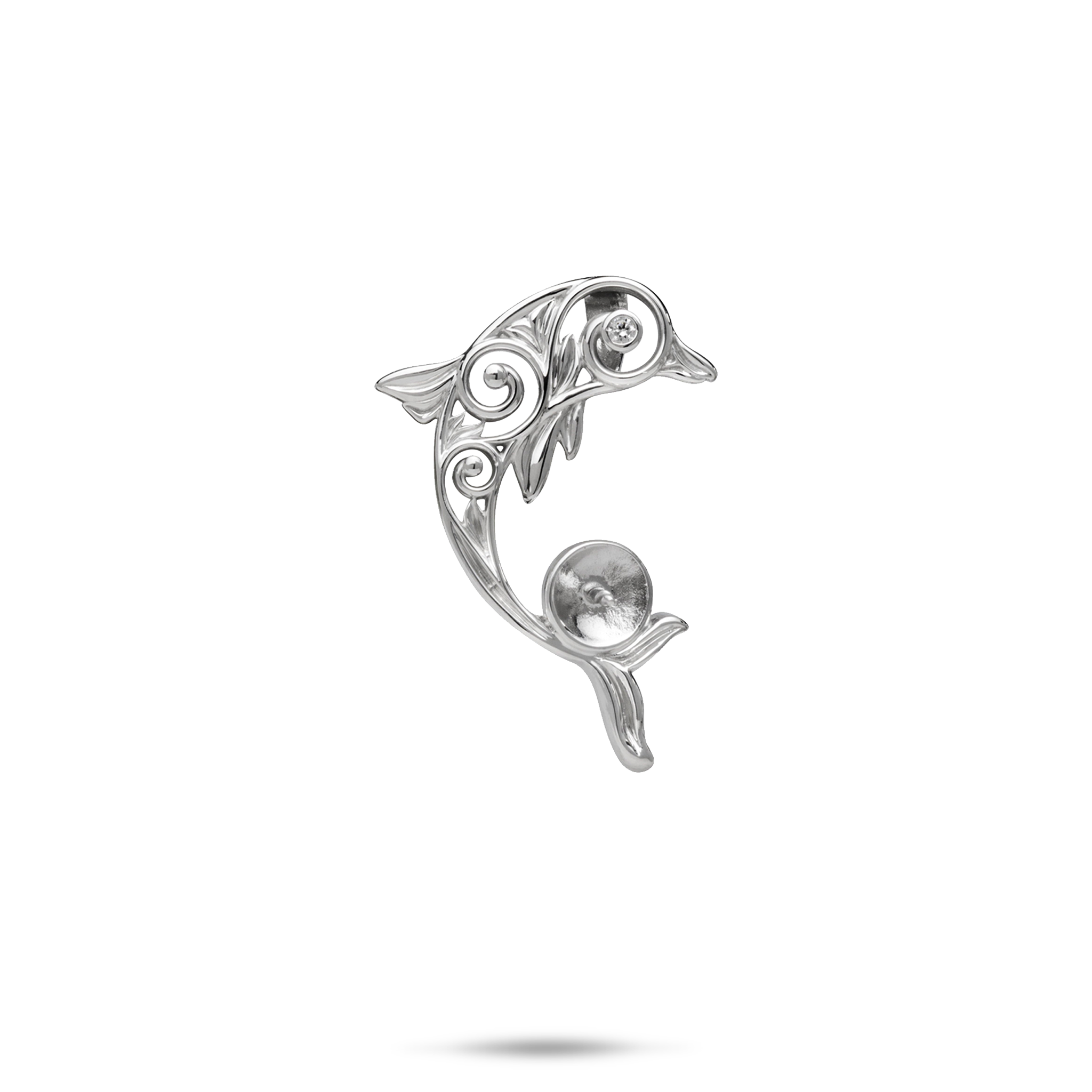 Pick A Pearl Living Heirloom Dolphin Pendant in Sterling Silver with CZ - 24mm