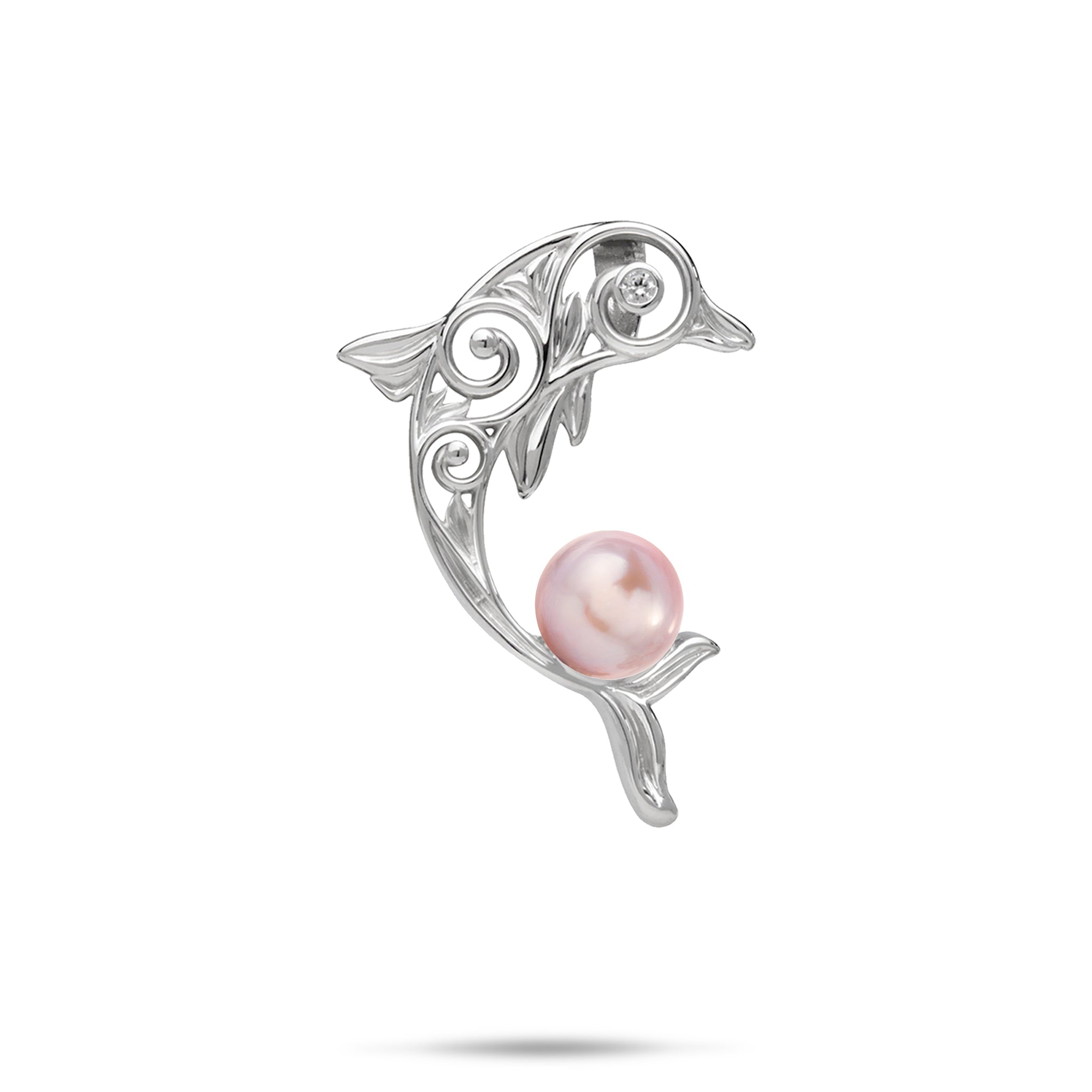 Pick A Pearl Living Heirloom Dolphin Pendant in Sterling Silver with CZ - 28mm