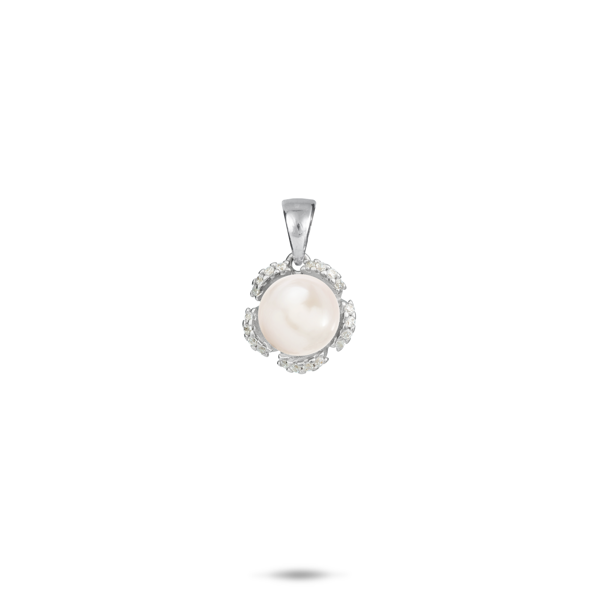 Wählen Sie einen Perlen-Plumeria-Anhänger aus Sterlingsilber mit CZ