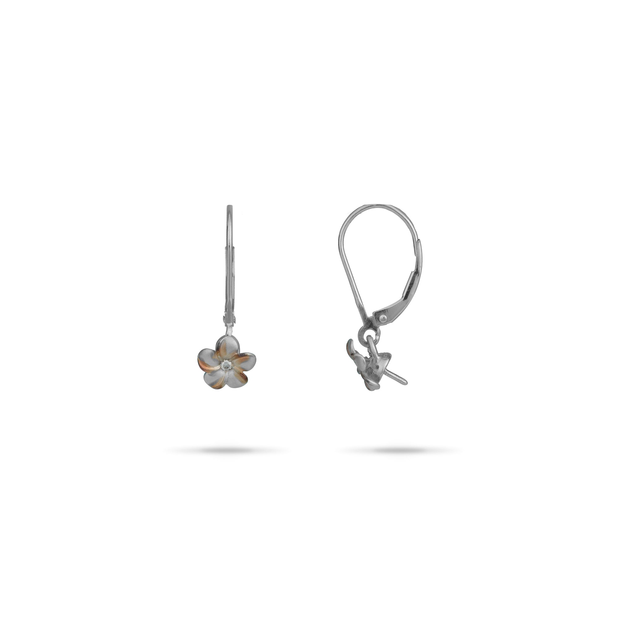 Pick A Pearl Plumeria Earrings in Sterling Silver with Cubic Zirconia - 8mm