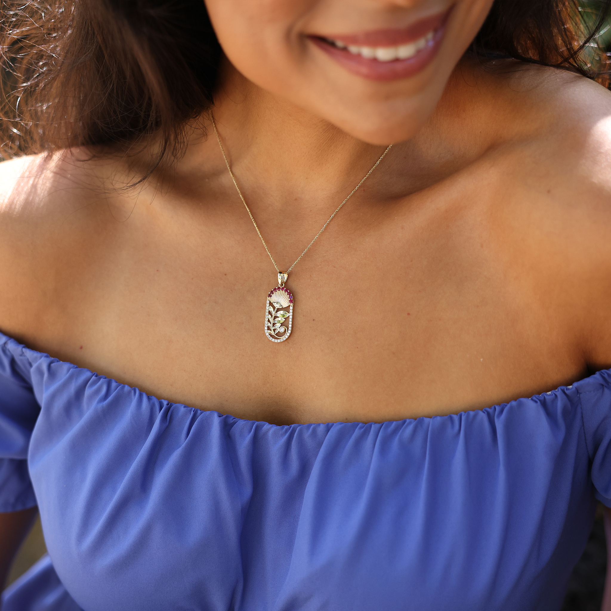 ʻŌhiʻa Lehua Ruby Pendant in Gold with Diamonds