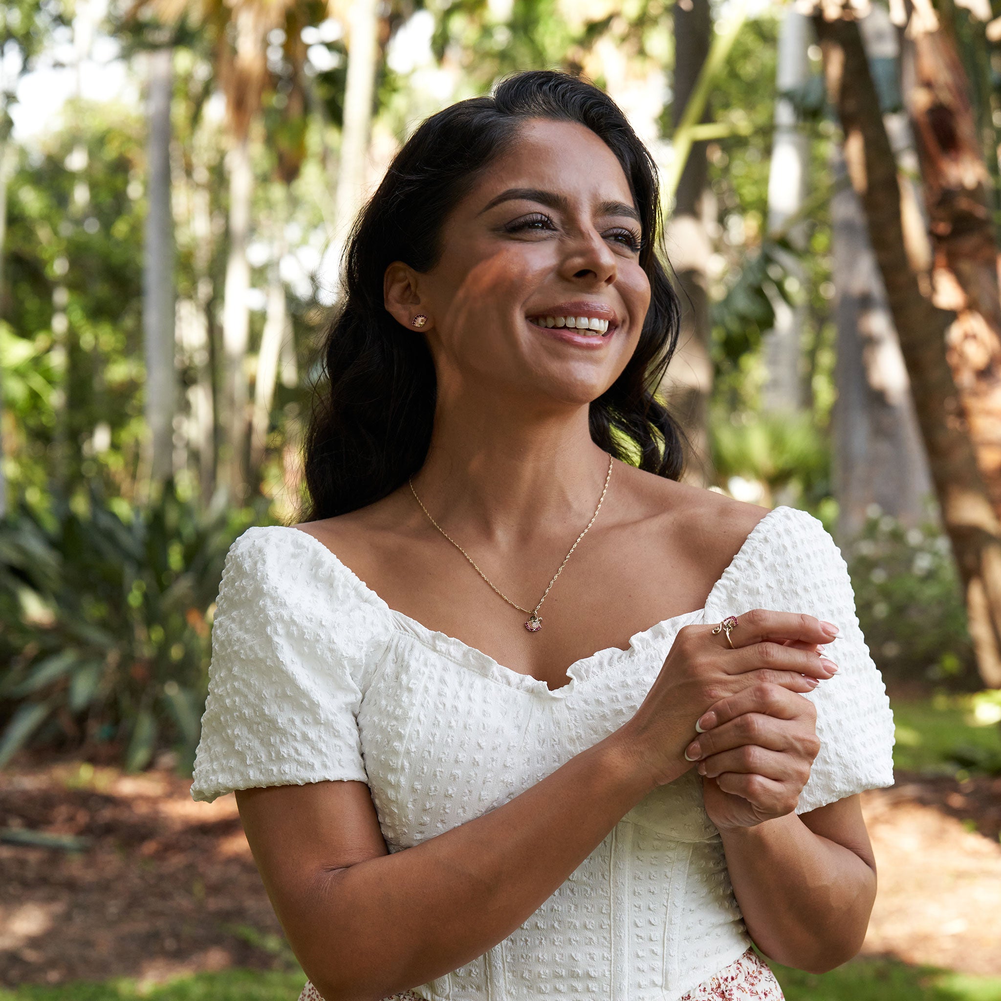ʻŌhiʻa Lehua Ruby Pendant in Two Tone Gold - 15mm