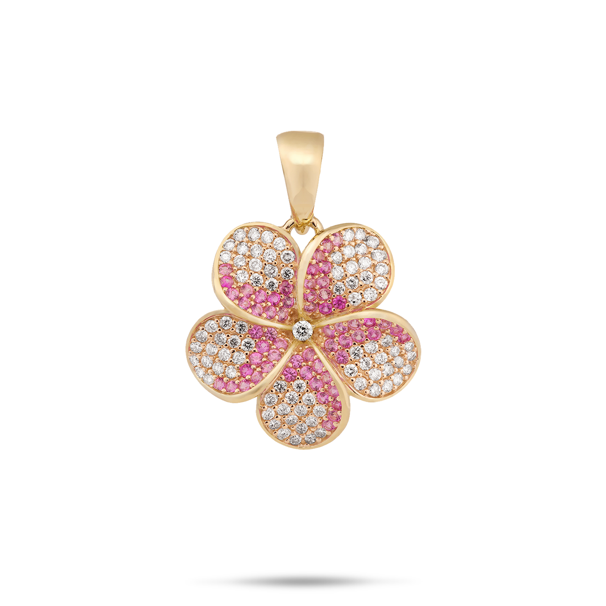 Plumeria Pink Sapphire Pendant in Gold with Diamonds - 20mm