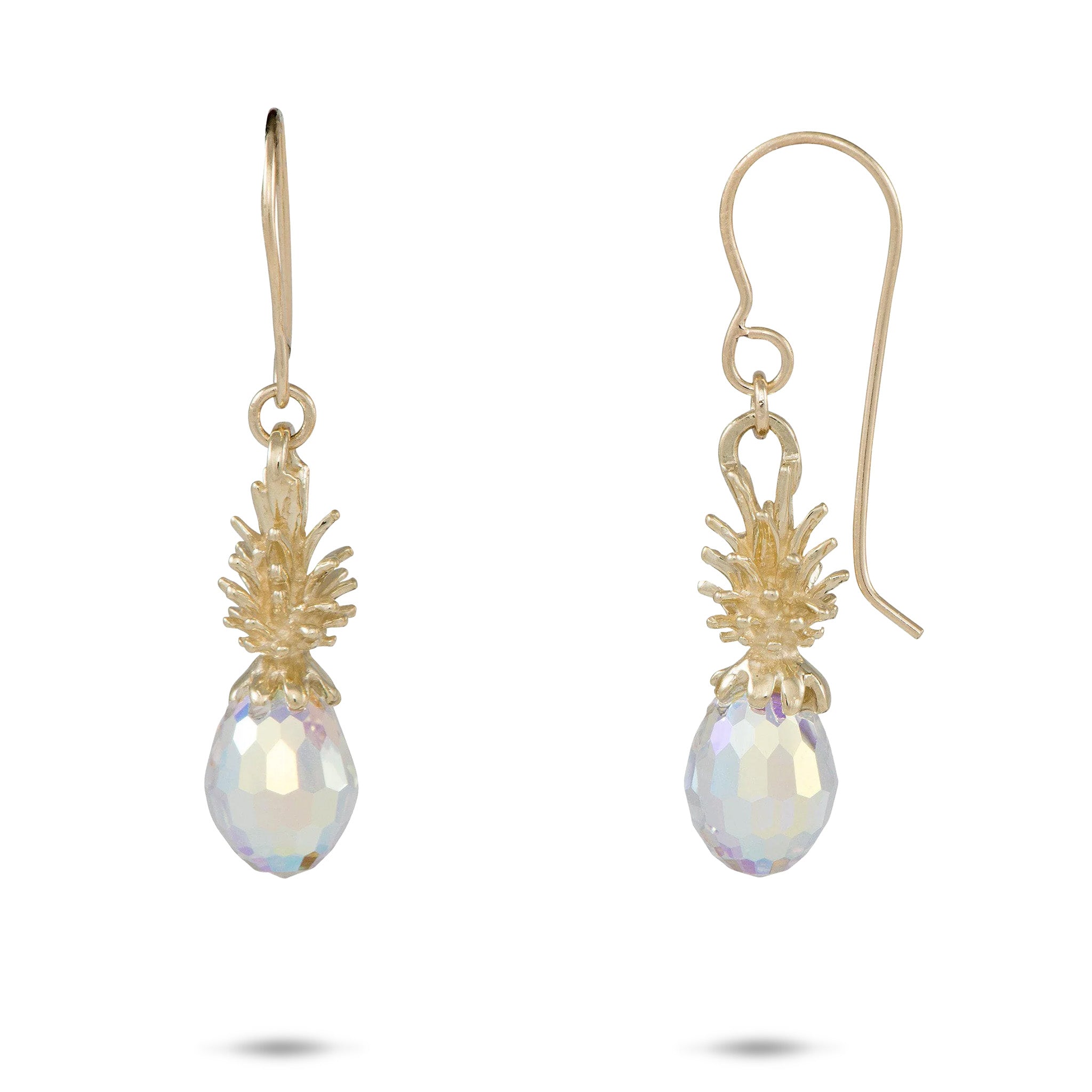 20mm Crystal Pineapple Dangle Earrings in Gold on a white background