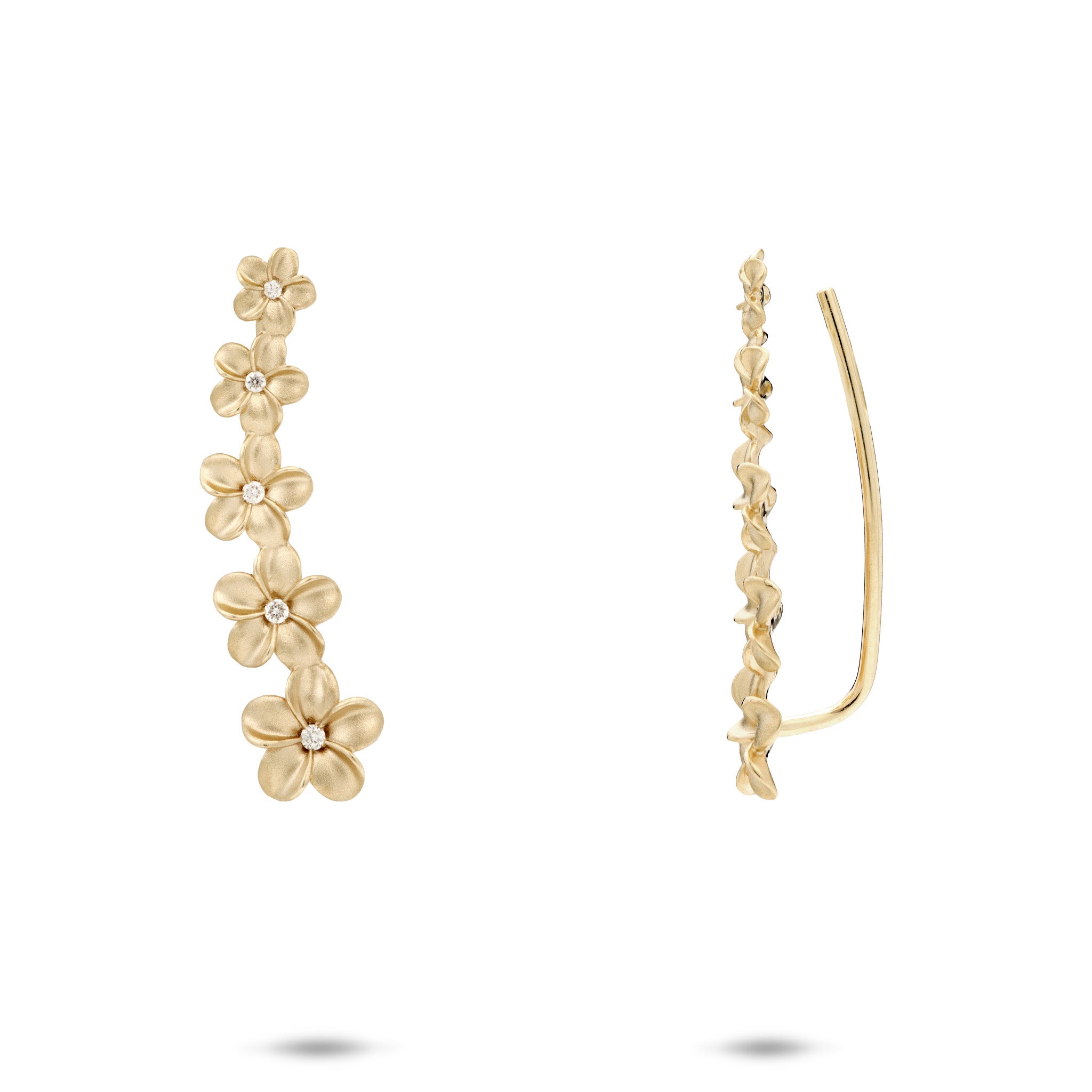Plumeria Climber Earrings in 14k Yellow Gold with Diamonds