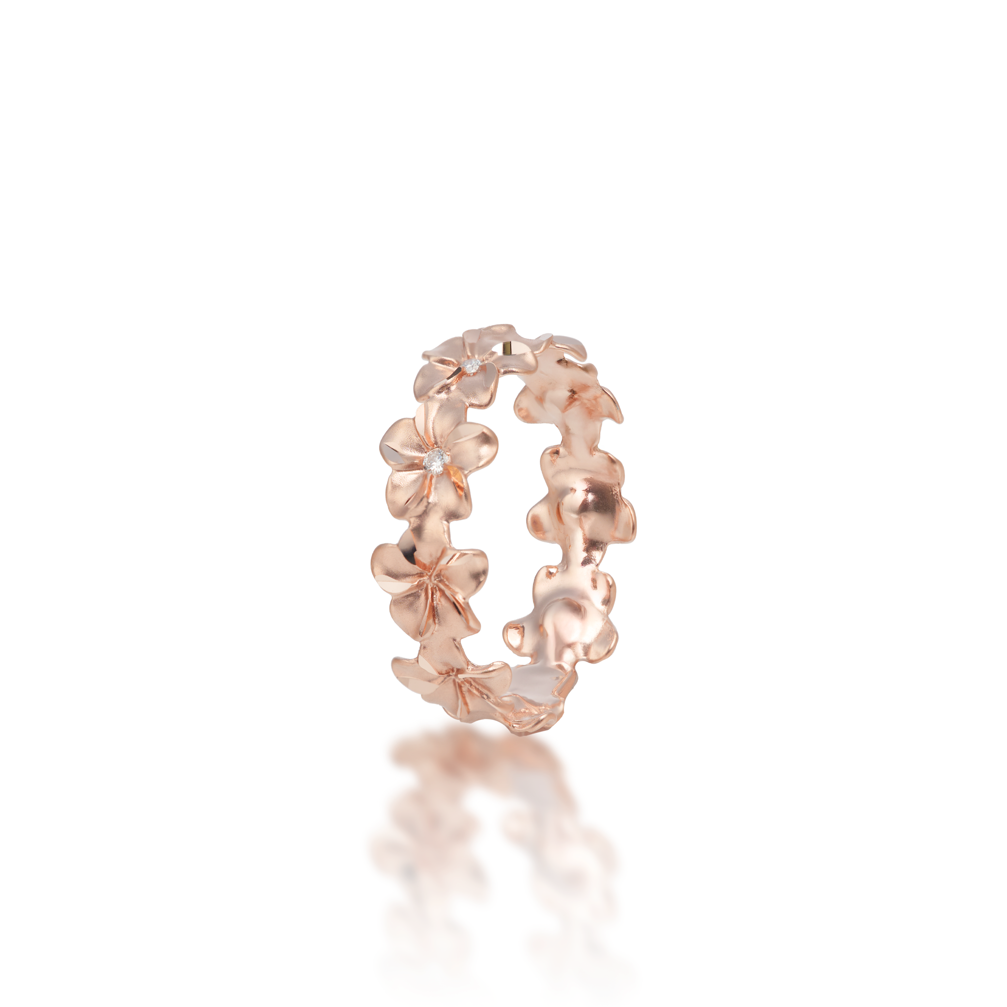 Plumeria Eternity Ring in Rose Gold with Diamonds - 6mm
