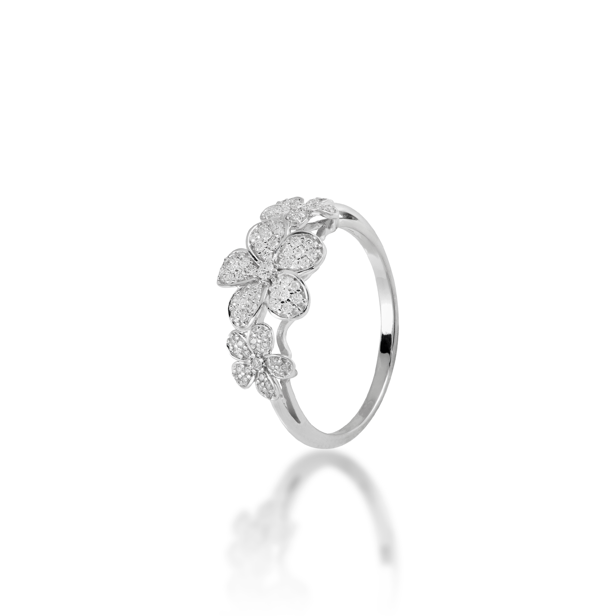 Plumeria Ring in White Gold with Diamonds - 10mm