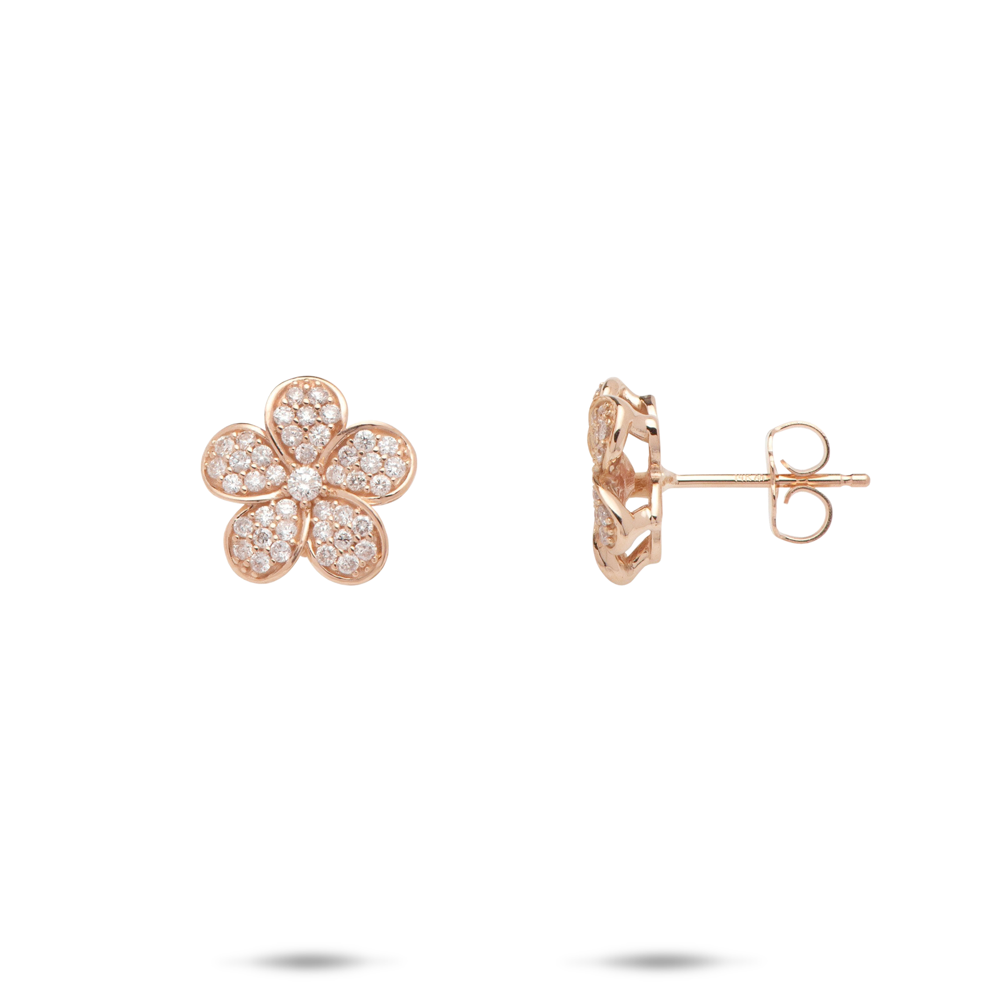 Plumeria Earrings in Rose Gold with Diamonds - 11mm