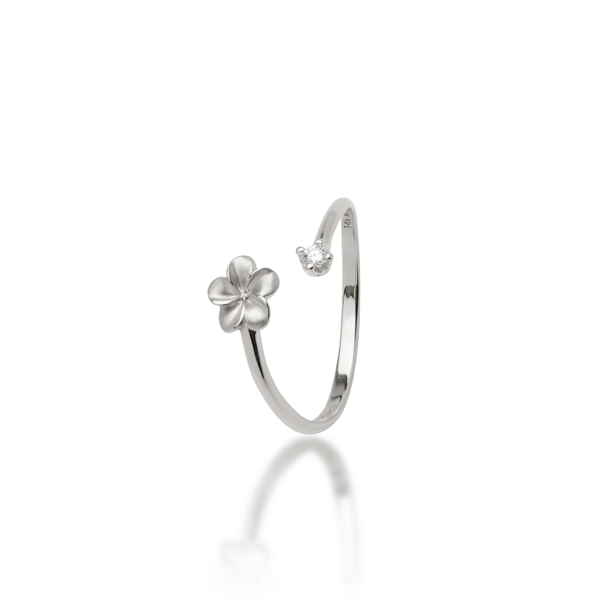 Plumeria Ring in White Gold with Diamond - 6mm