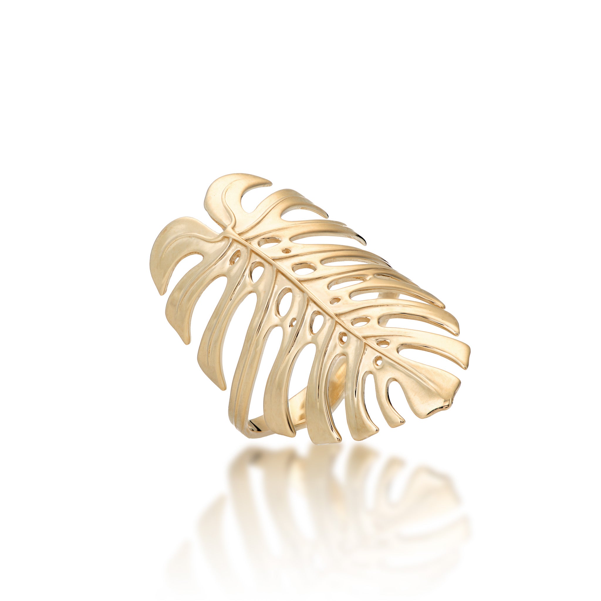 Monstera Leaf Ring in 14k Yellow Gold