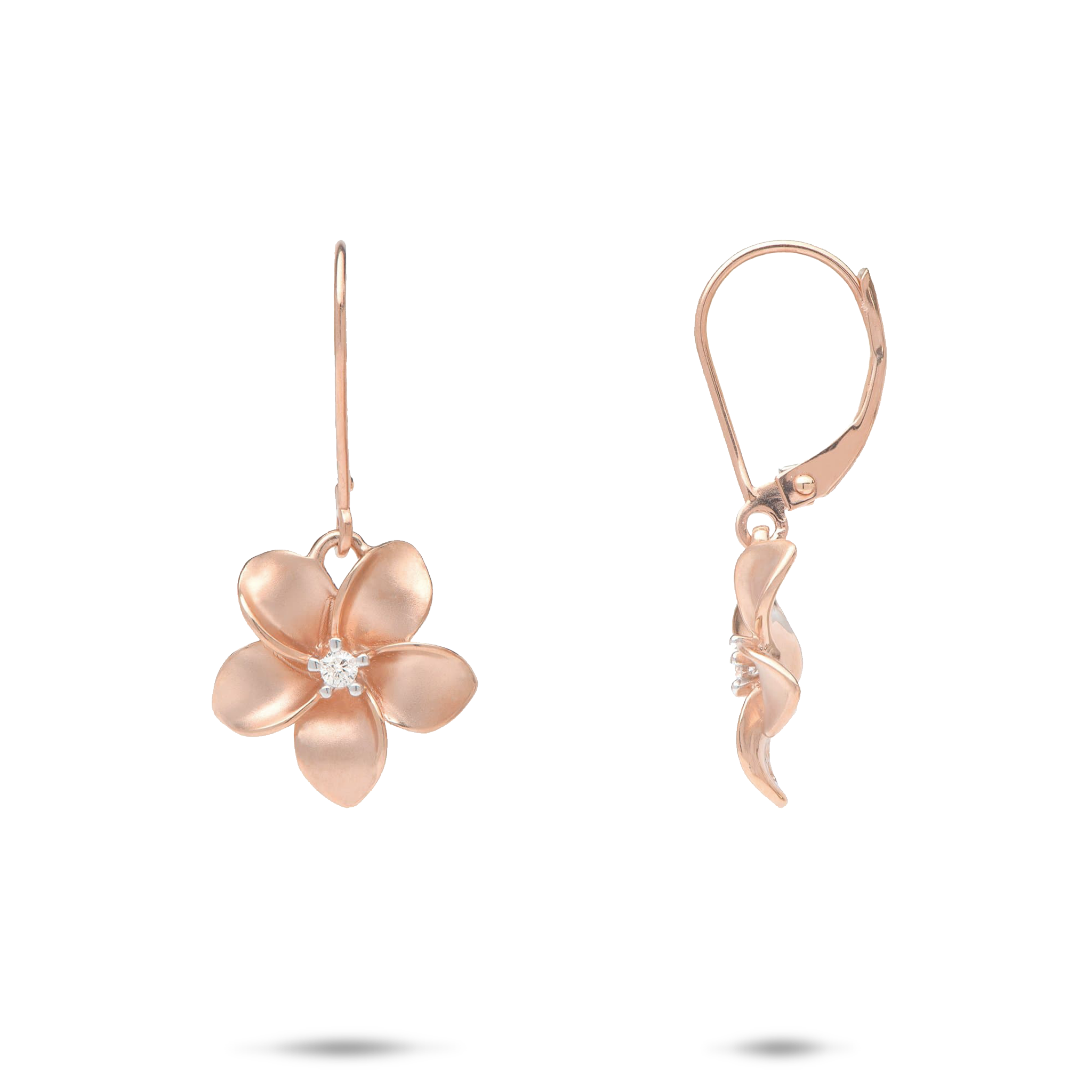 Plumeria Earrings in Rose Gold with Diamonds - 13mm