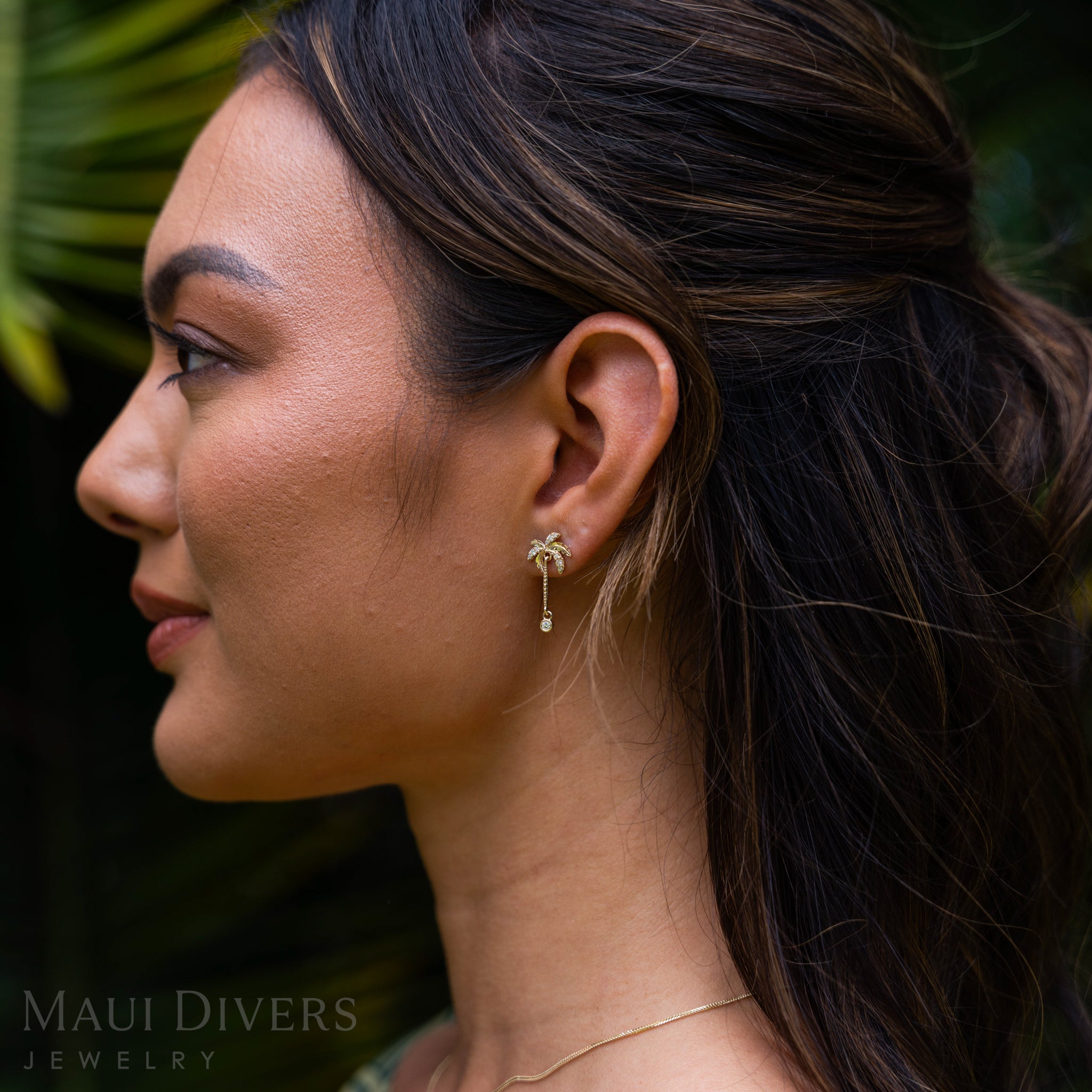Paradise Palms – Palmenohrringe in Gold mit Diamanten – 24 mm