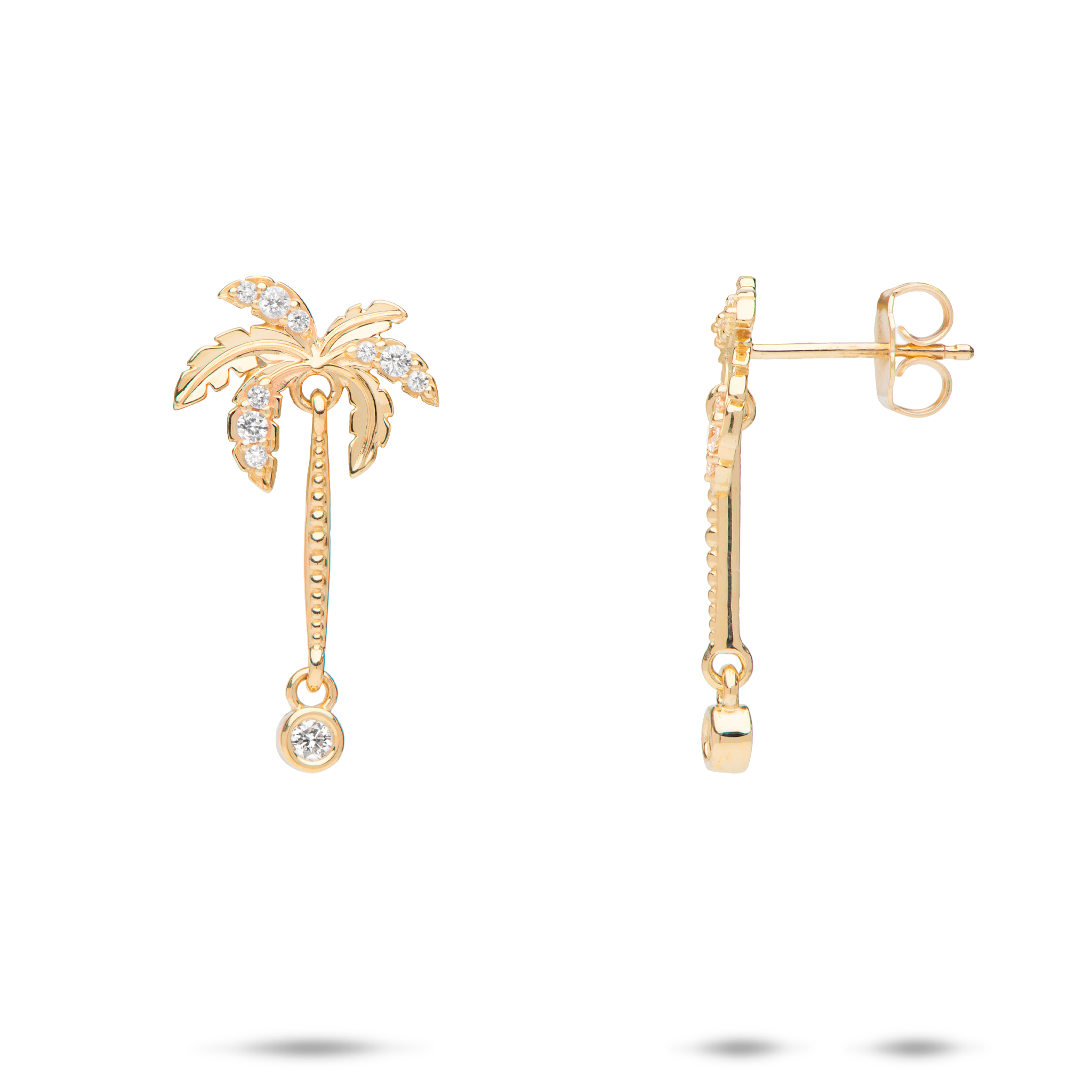 Paradise Palms - Palm Tree Earrings in Gold with Diamonds - 24mm