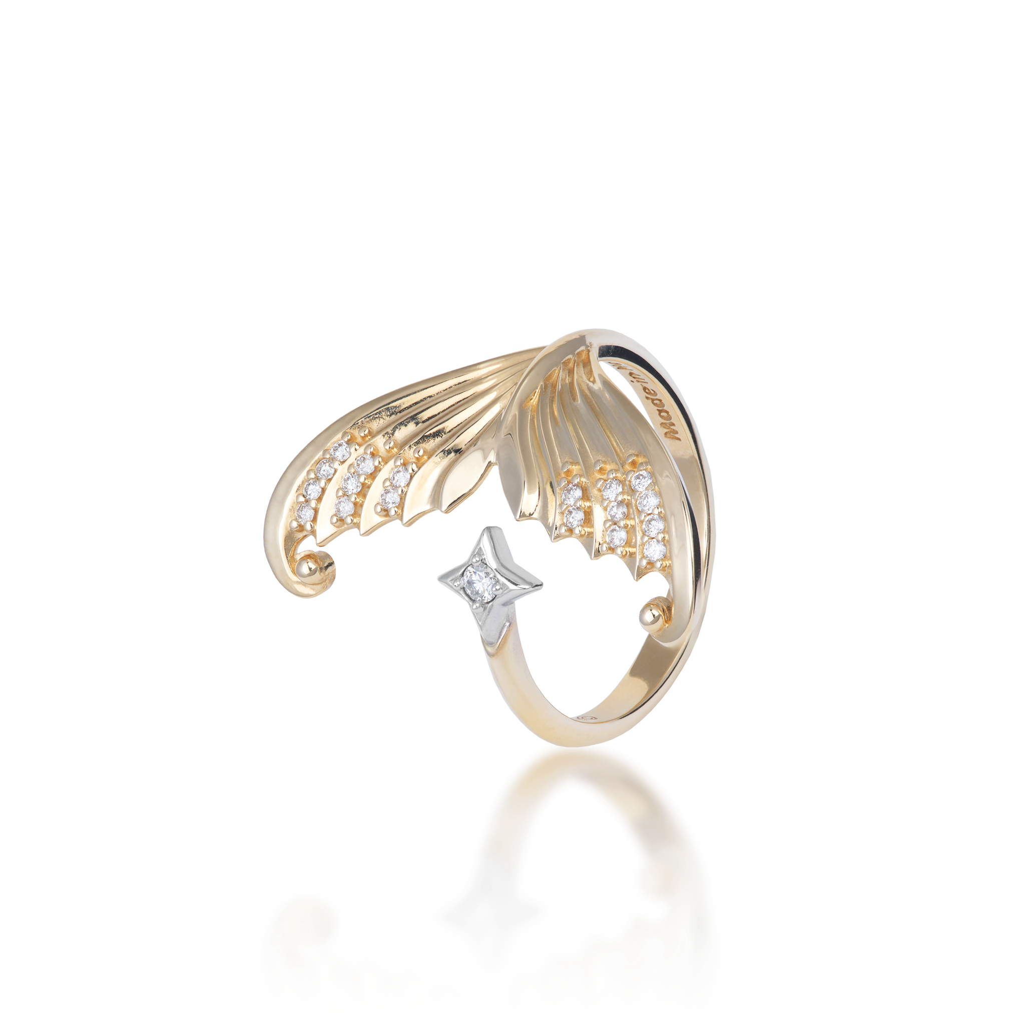 Moon Mermaid Ring in Two Tone Gold with Diamonds
