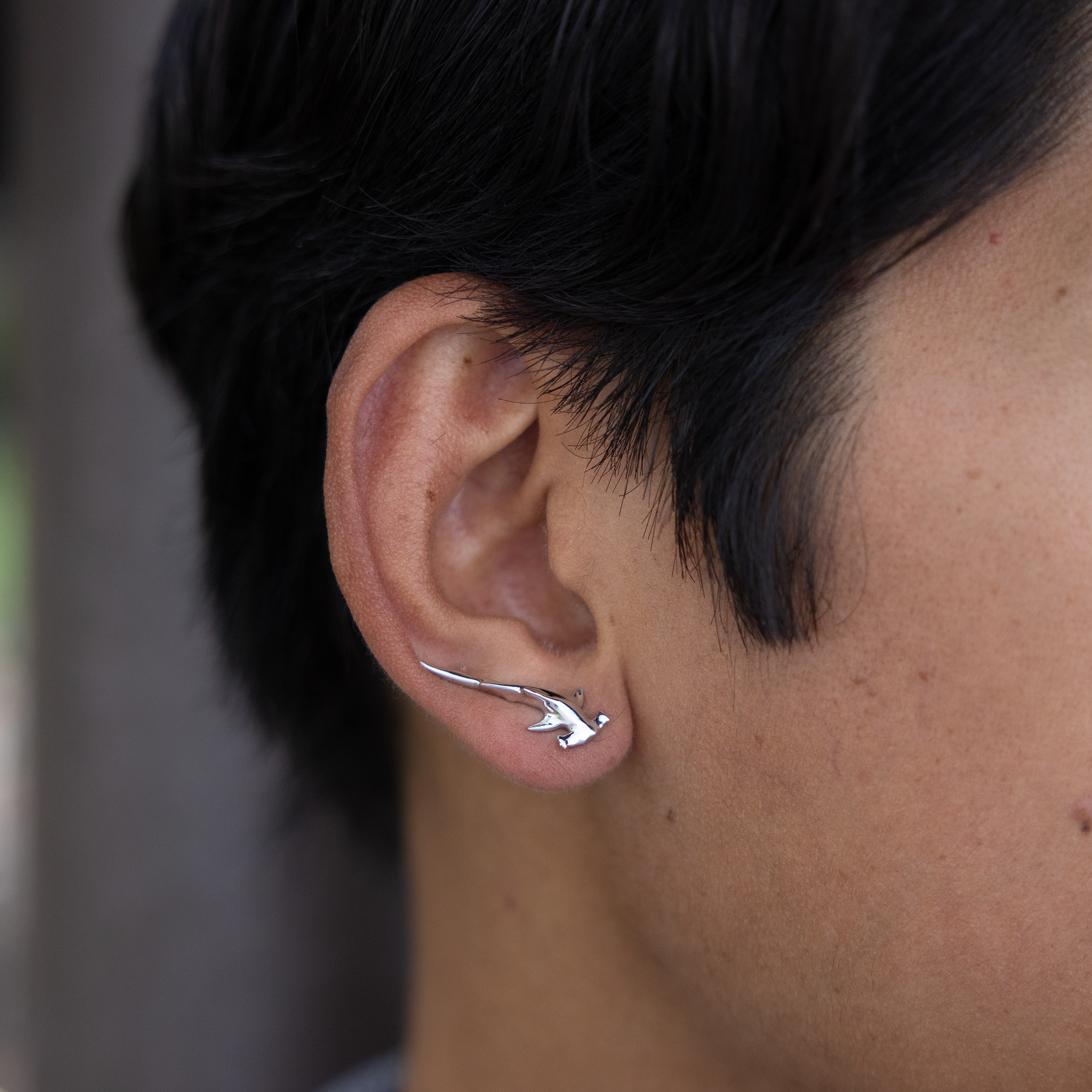 Hammerhead Shark Climber Earrings in Sterling Silver