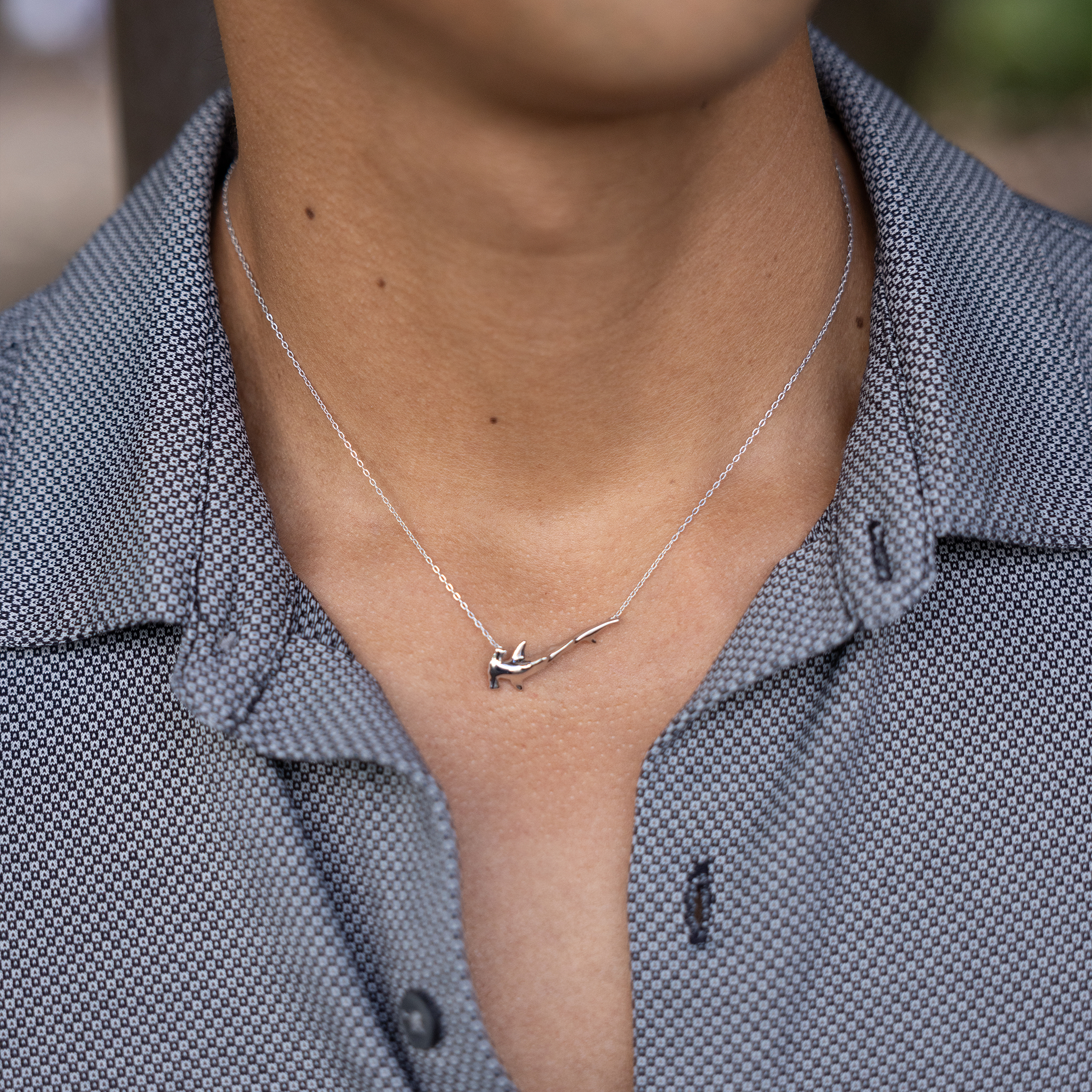16-18" Adjustable Hammerhead Shark Necklace in Sterling Silver