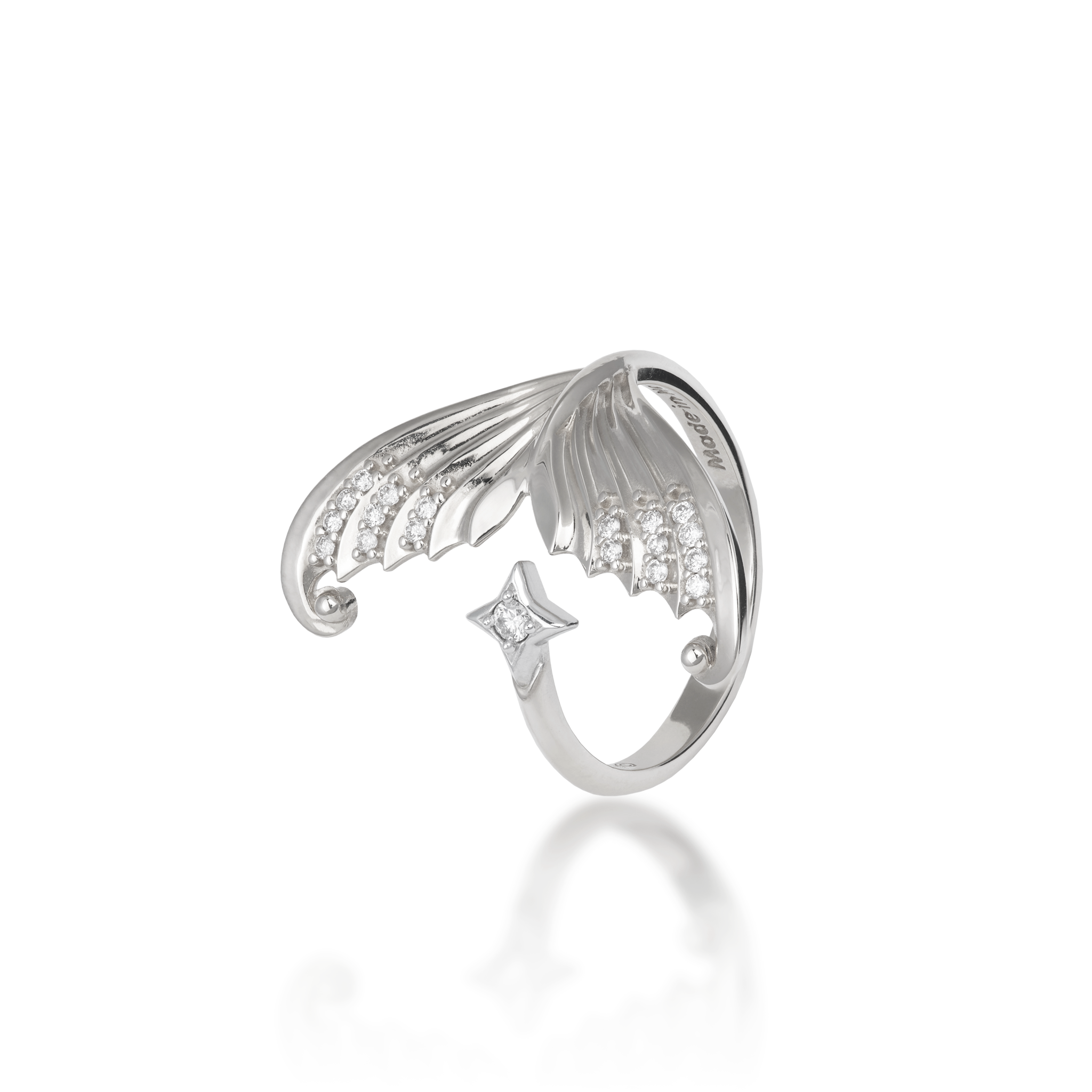 Moon Mermaid Ring in White Gold with Diamonds