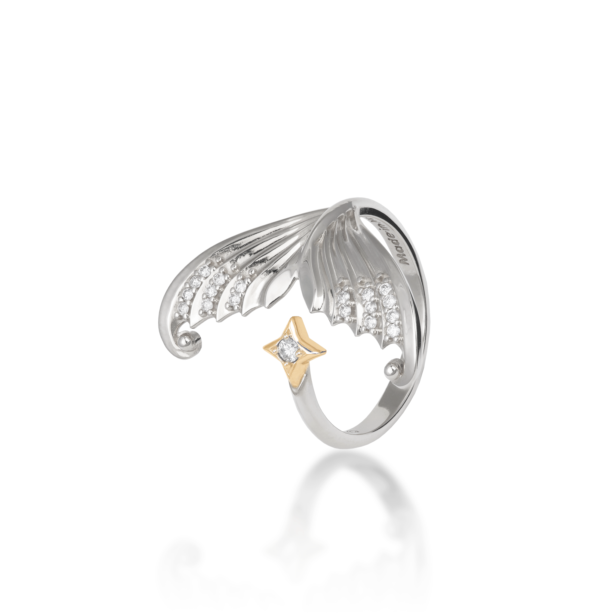 Moon Mermaid Ring in Two Tone Gold with Diamonds