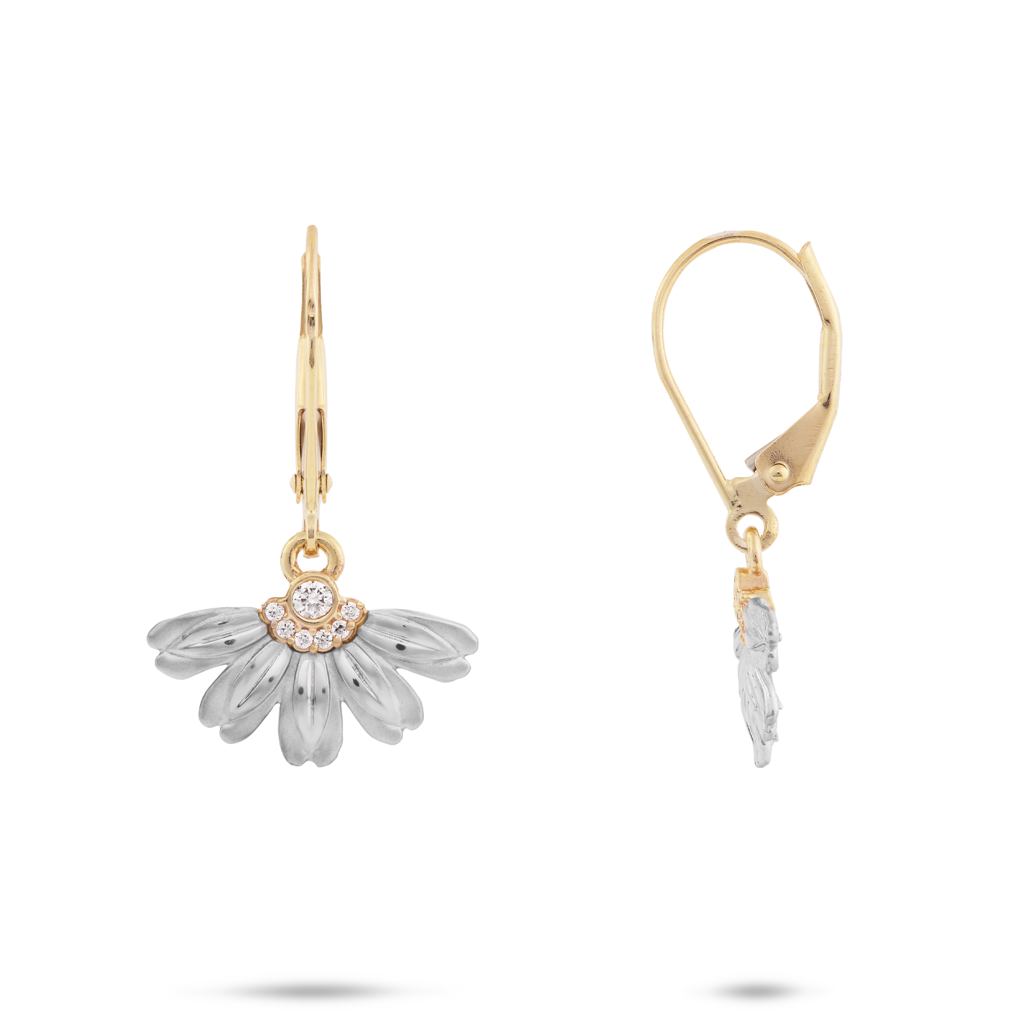 Beach Naupaka Earrings in Two Tone Gold with Diamonds