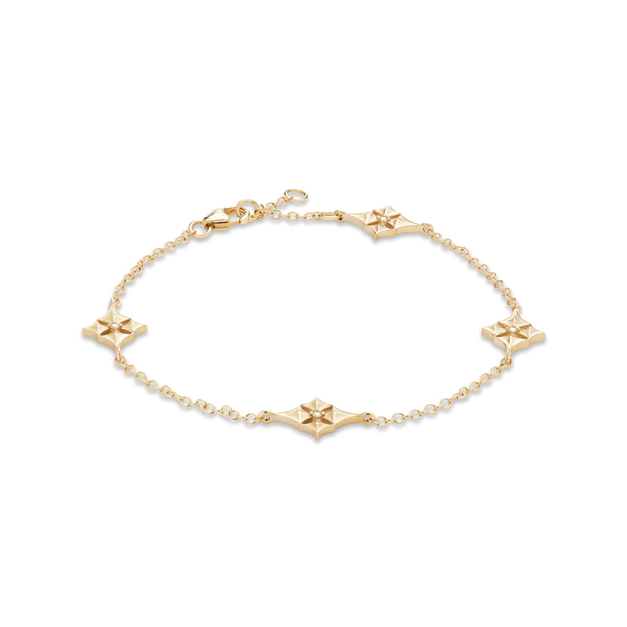 7-8" Adjustable Hawaiian Quilted Star Bracelet in Gold with Diamonds