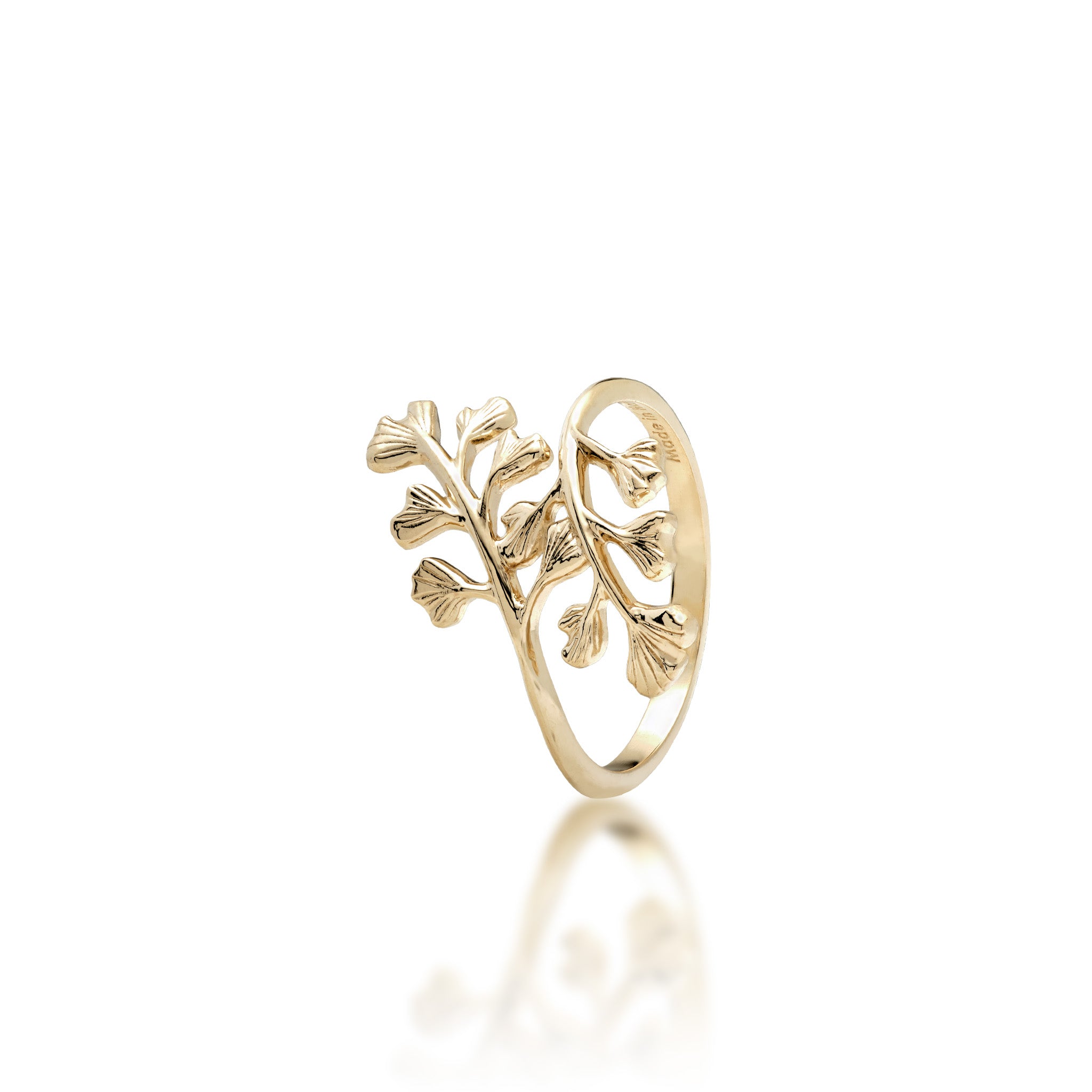 18mm ʻIwaʻiwa (Maiden Hair) Fern Ring in 14k Yellow Gold with High-polish finish on a white background