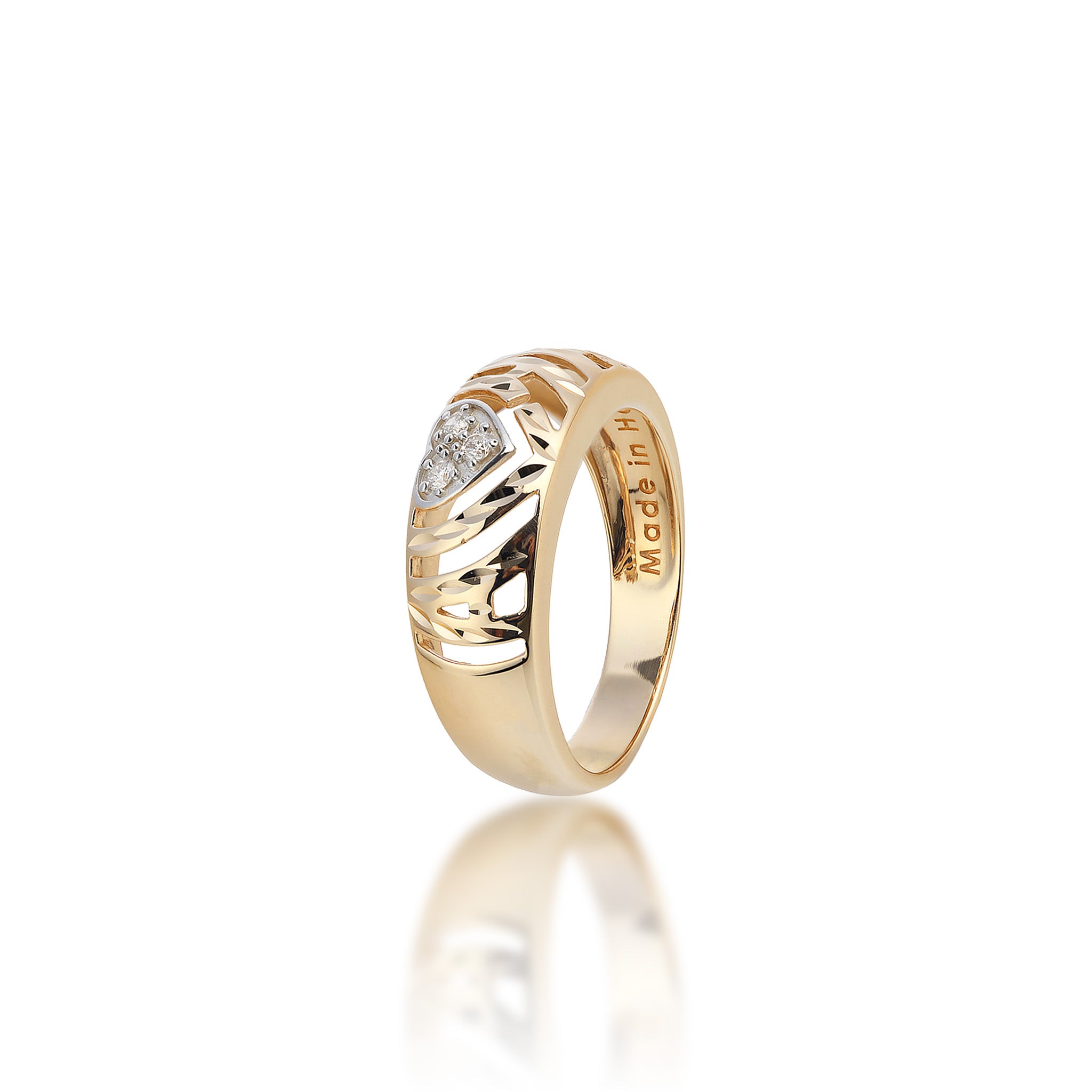 8mm Aloha Heart Ring in Gold with Diamonds on a white background