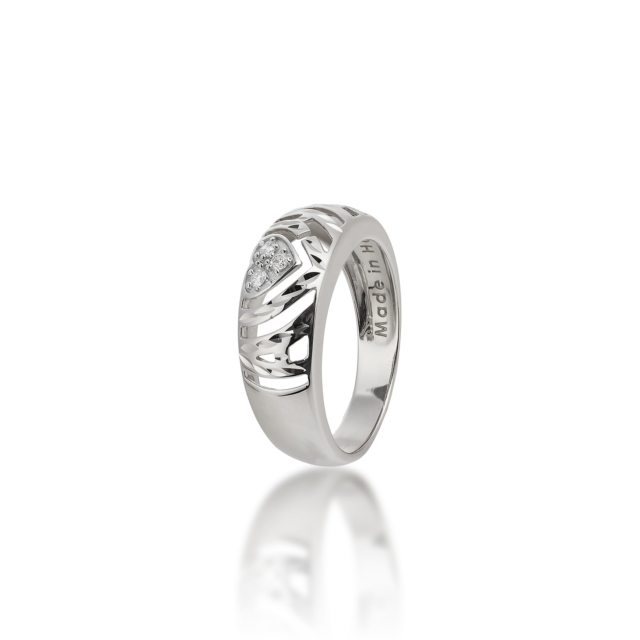 8mm Aloha Heart Ring in White Gold with Diamonds on a white background