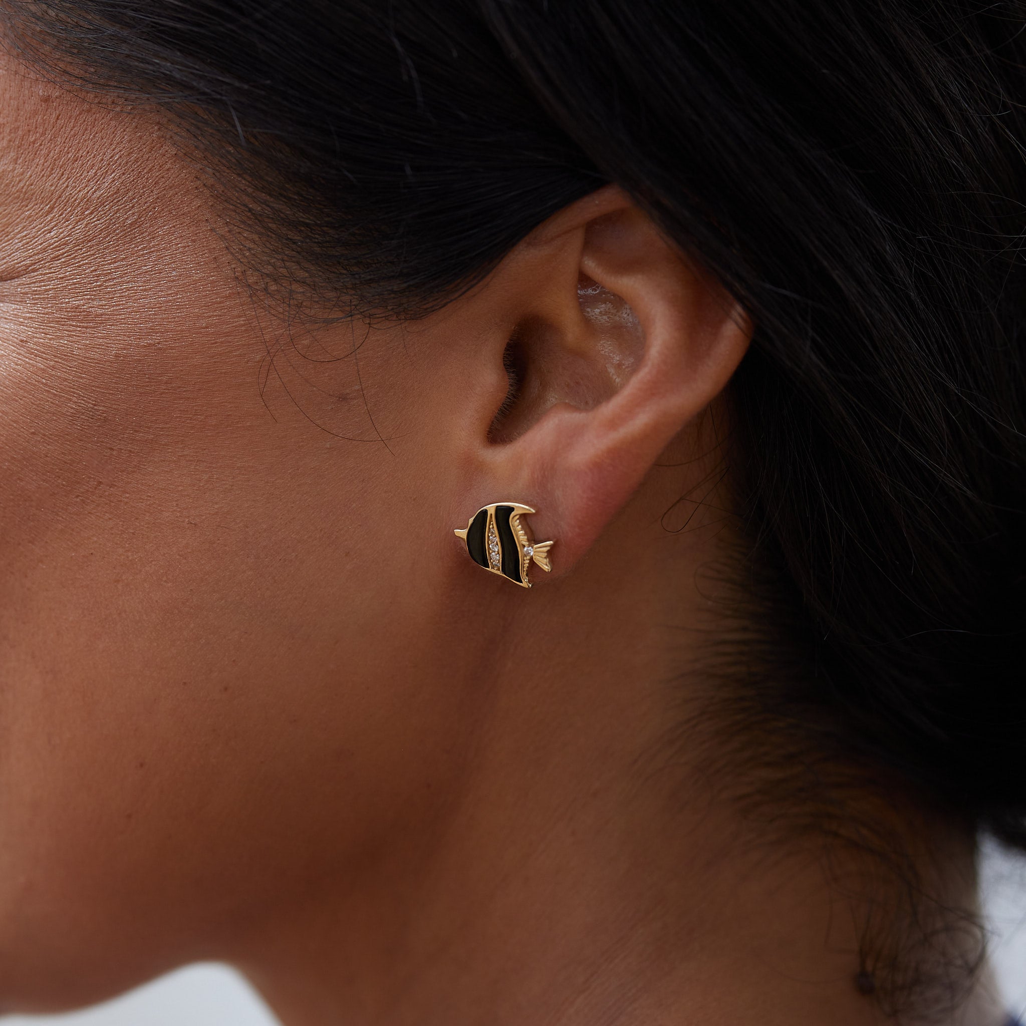 Sealife Angelfish Black Coral Ohrringe in Gold mit Diamanten – 12 mm