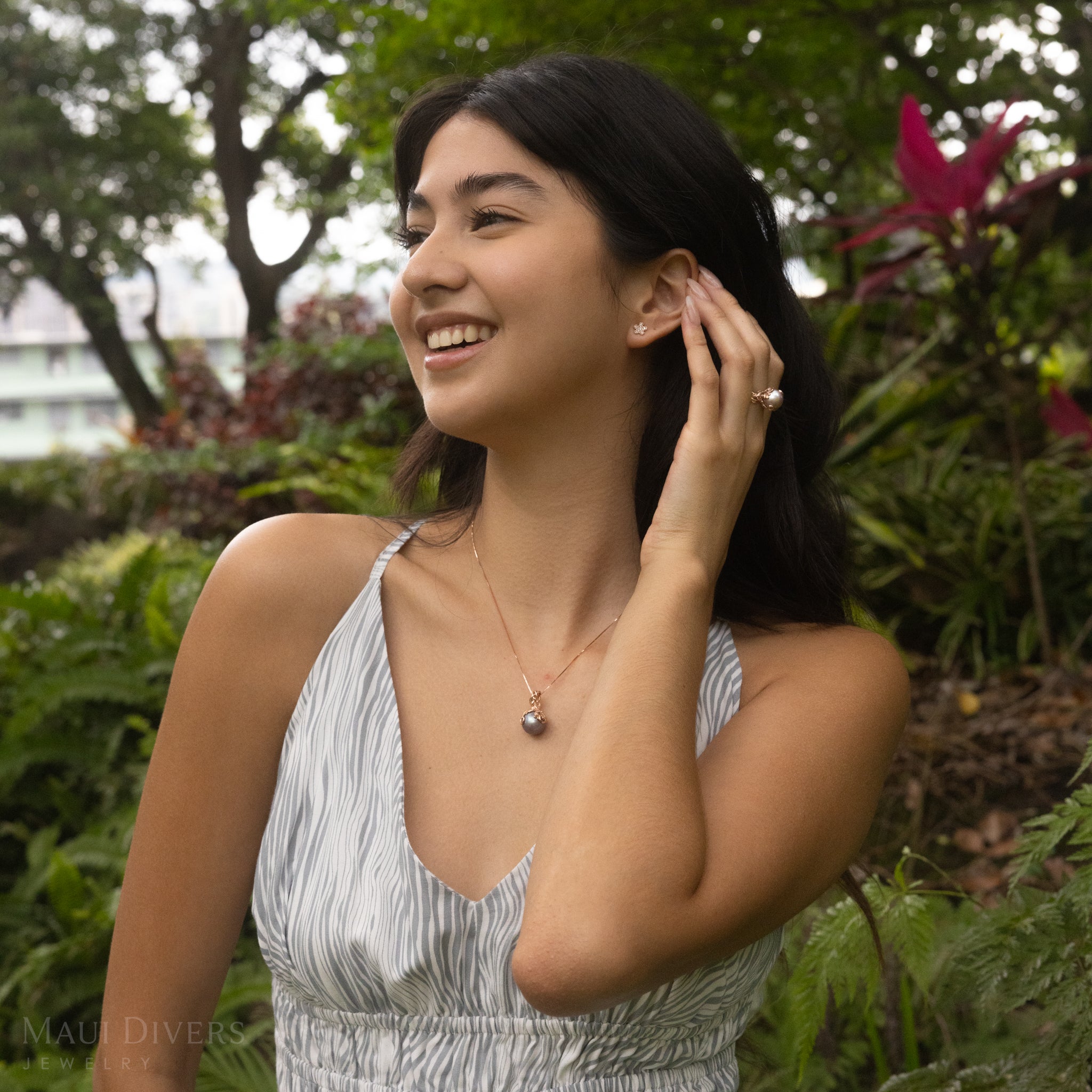 Living Heirloom Ultravioletter Süßwasserperlen-Anhänger in Roségold mit Diamanten – 12–13 mm