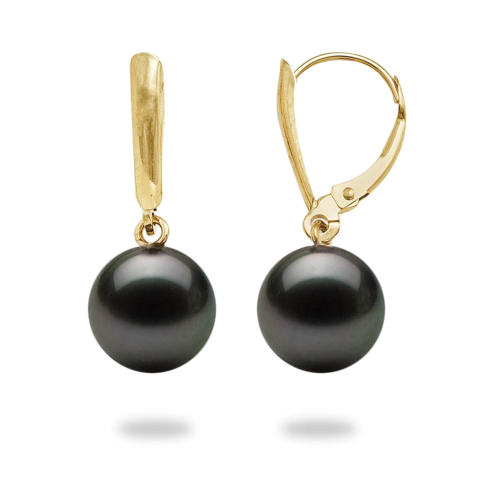 Tahitian Black Pearl Earrings in Gold (9-10mm)-Maui Divers Jewelry