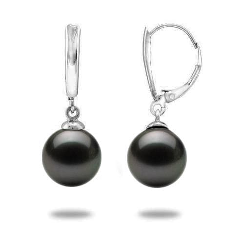 Tahitian Black Pearl Earrings in 14K White Gold (10-11mm)-Maui Divers Jewelry