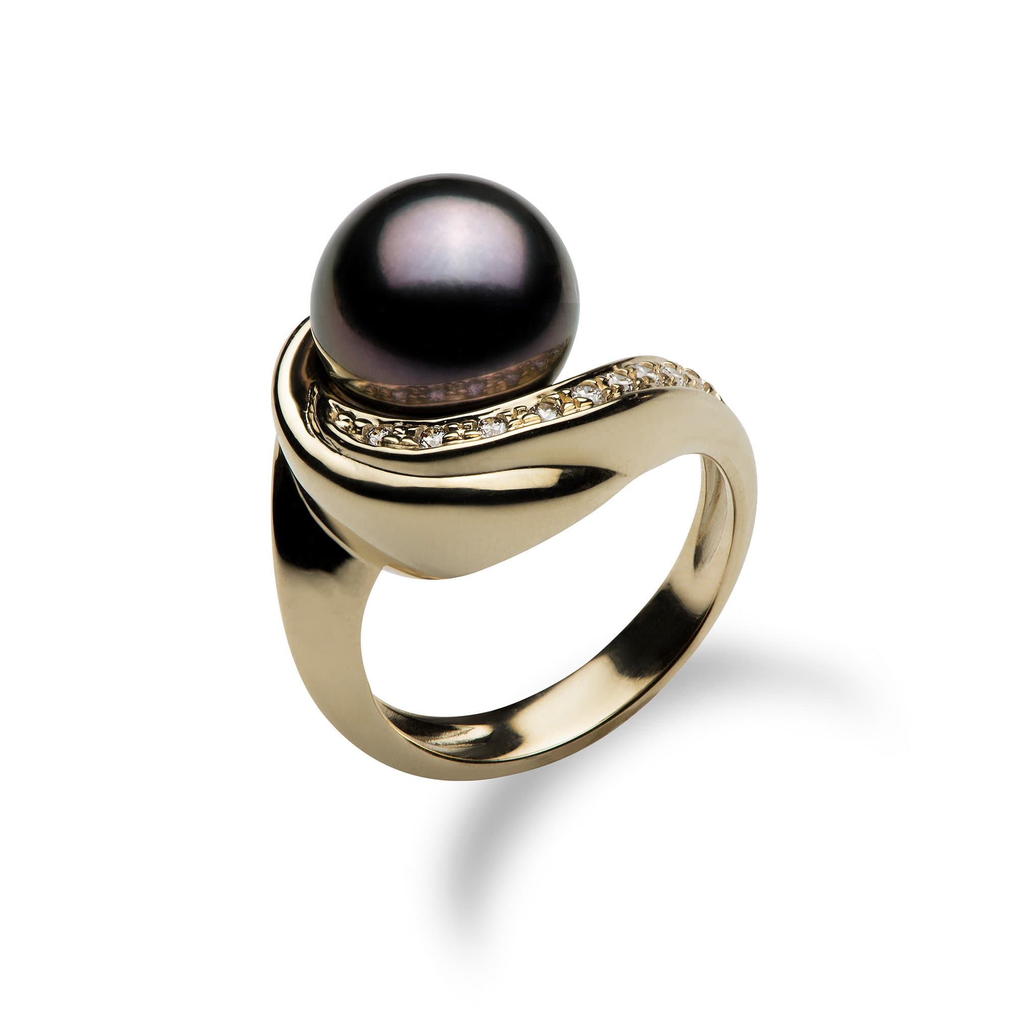 Tahitian Pearl Ring with Diamonds in the 14K Yellow Gold-Maui Divers Jewelry