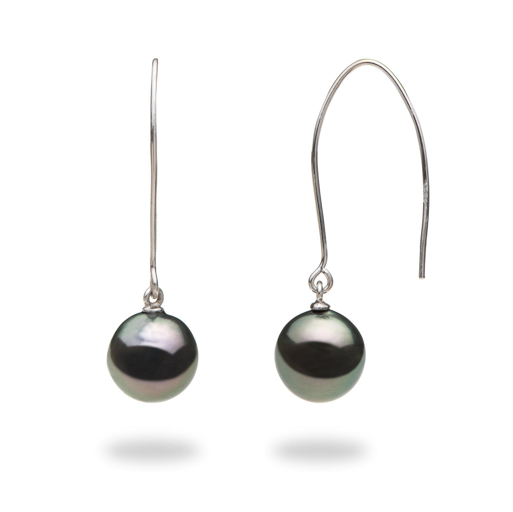 Tahitian Black Pearl Earrings in 14K White Gold (9-10mm)-Maui Divers Jewelry