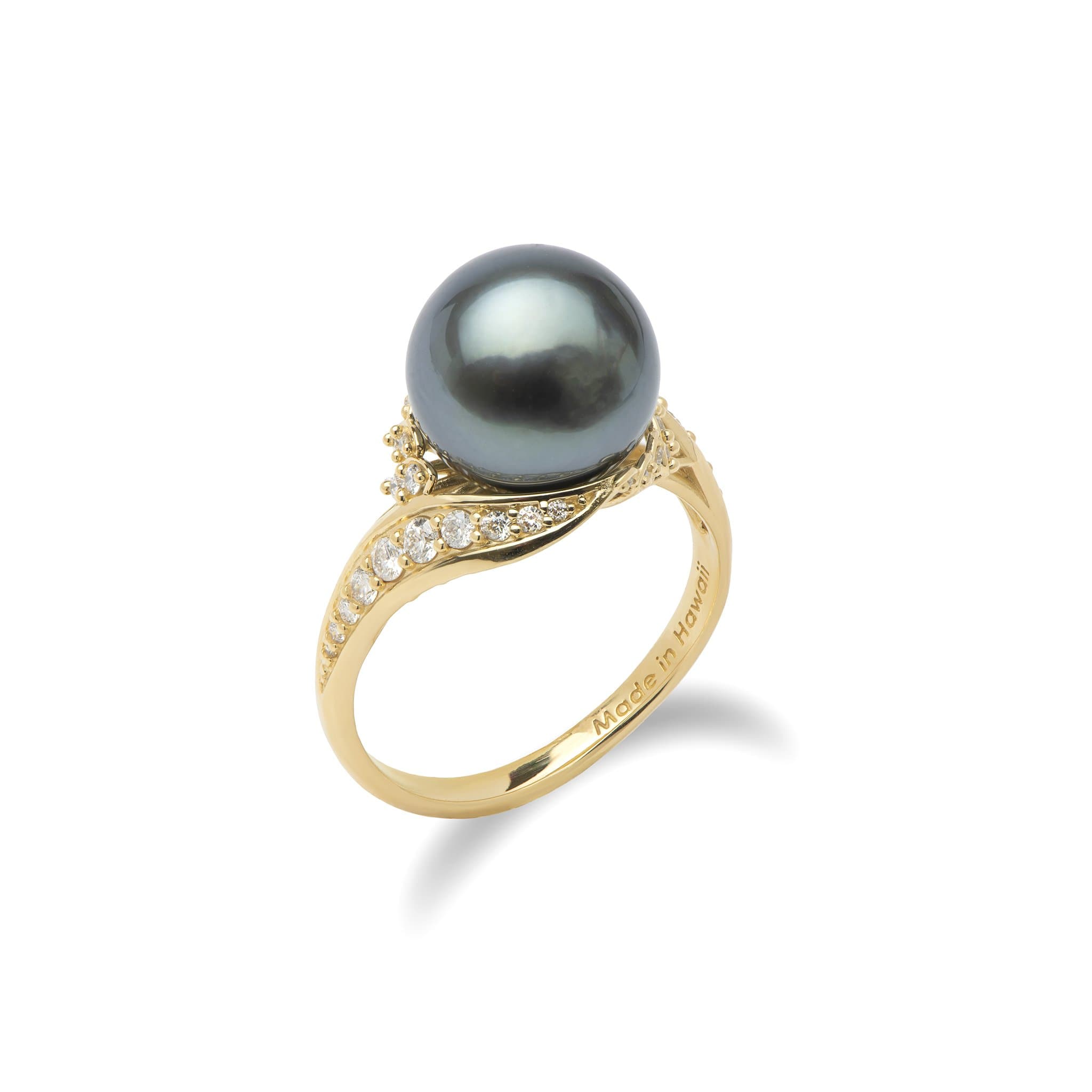 Tahitian Black Pearl Ring in Gold with Diamonds-Maui Divers Jewelry