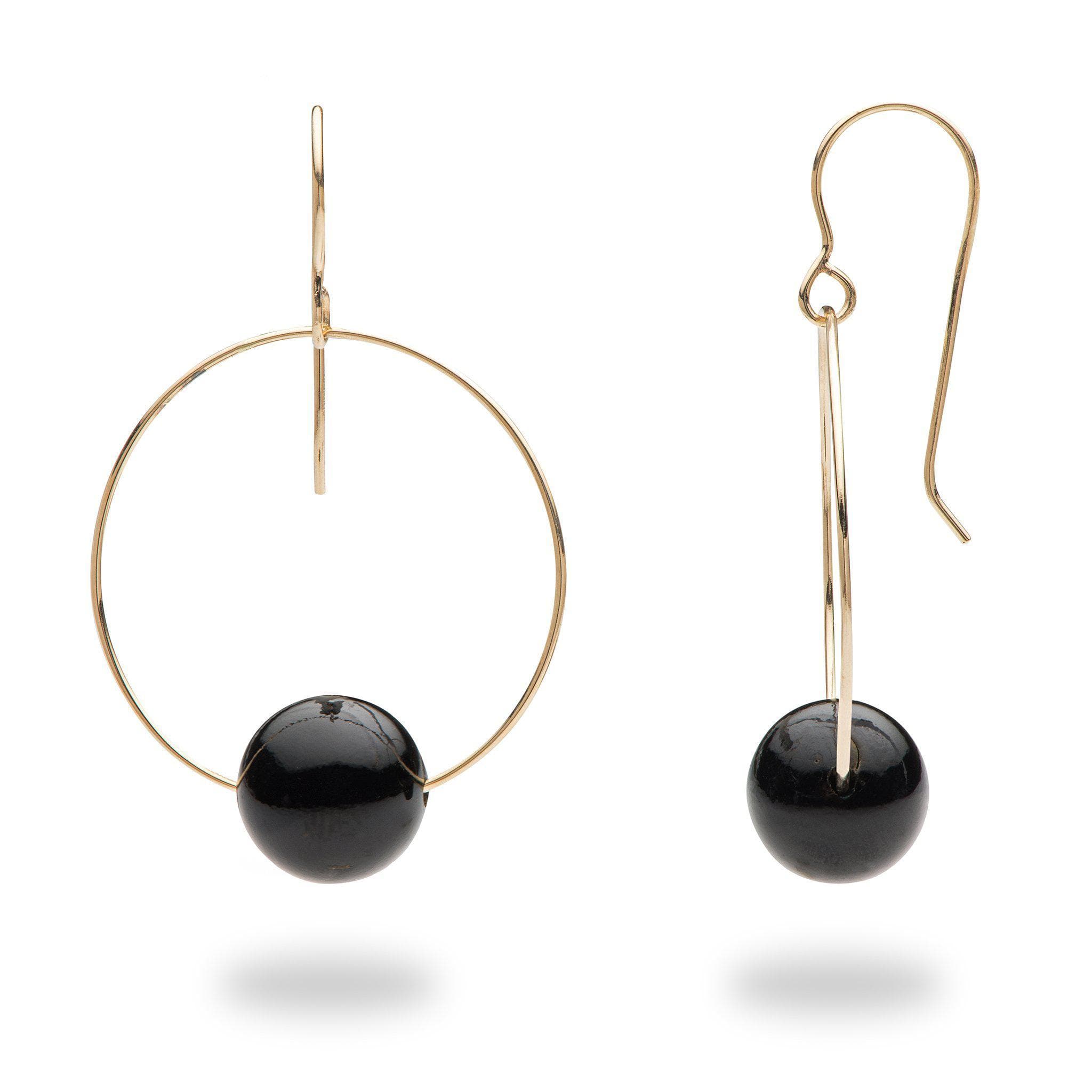 Hawaiian Black Coral Earrings in Gold (9-9.9mm)-Maui Divers Jewelry