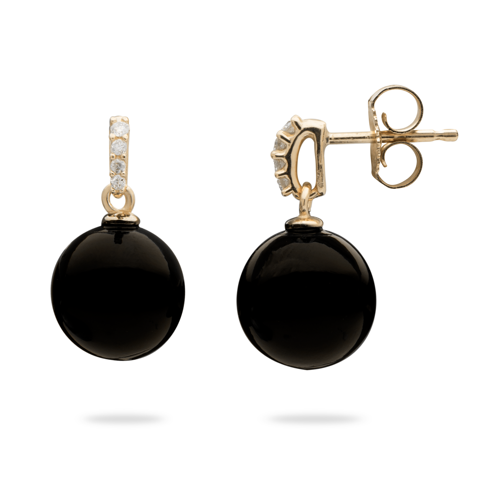 Hawaiian Black Coral Earrings with Diamonds in Gold (9-9.9mm)-Maui Divers Jewelry