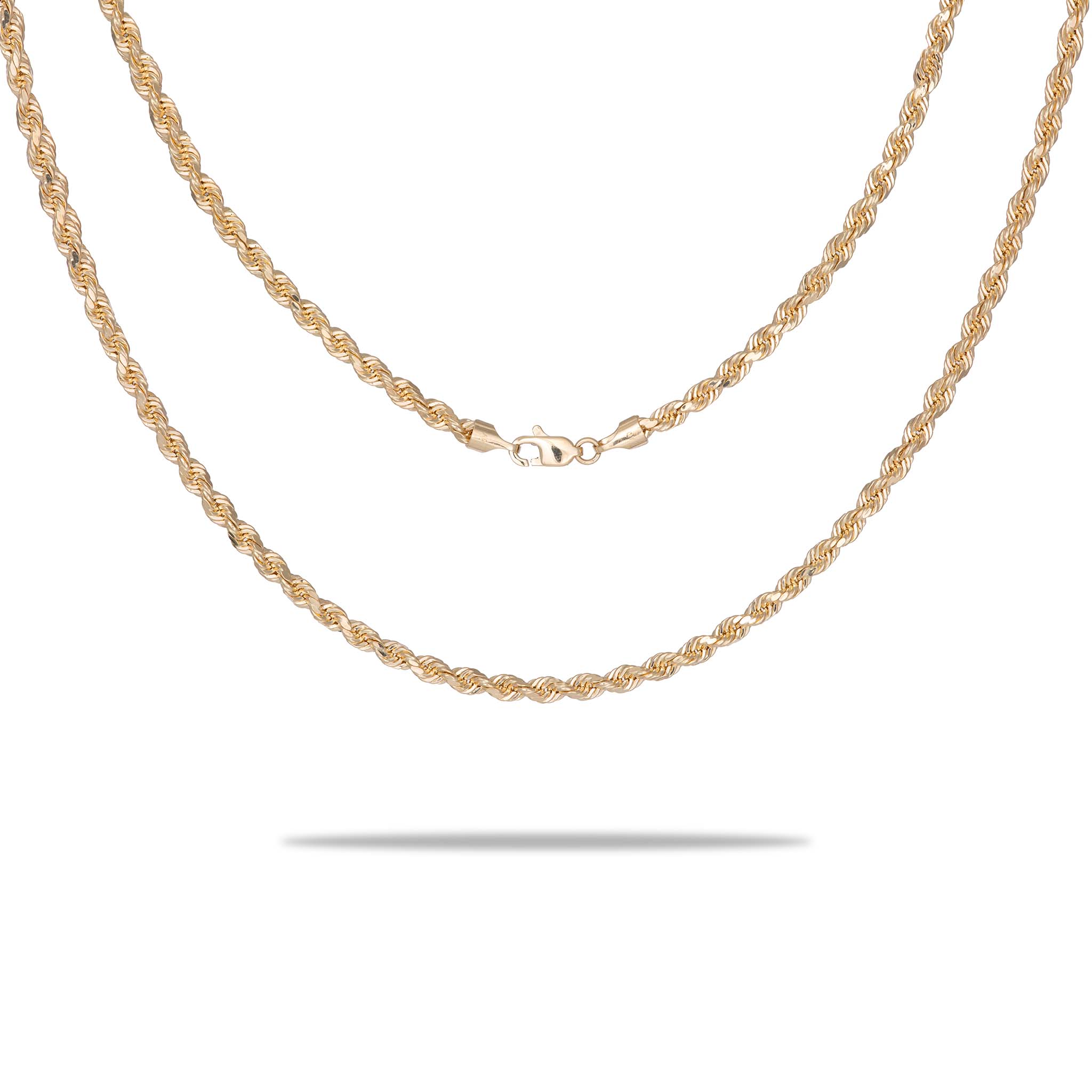 A 3.5mm Hollow Rope Chain in Gold with a clasp on a white background from Maui Divers Jewelry.