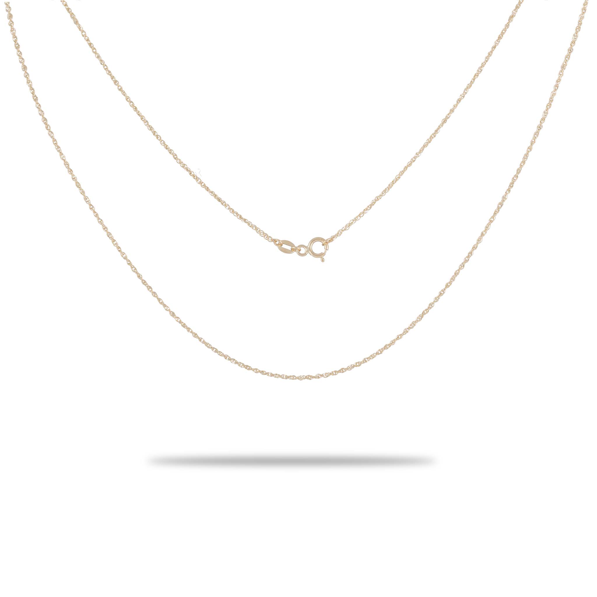 a 0.8mm Baby Rope Chain in Gold with a clasp on a white background from Maui Divers Jewelry.
