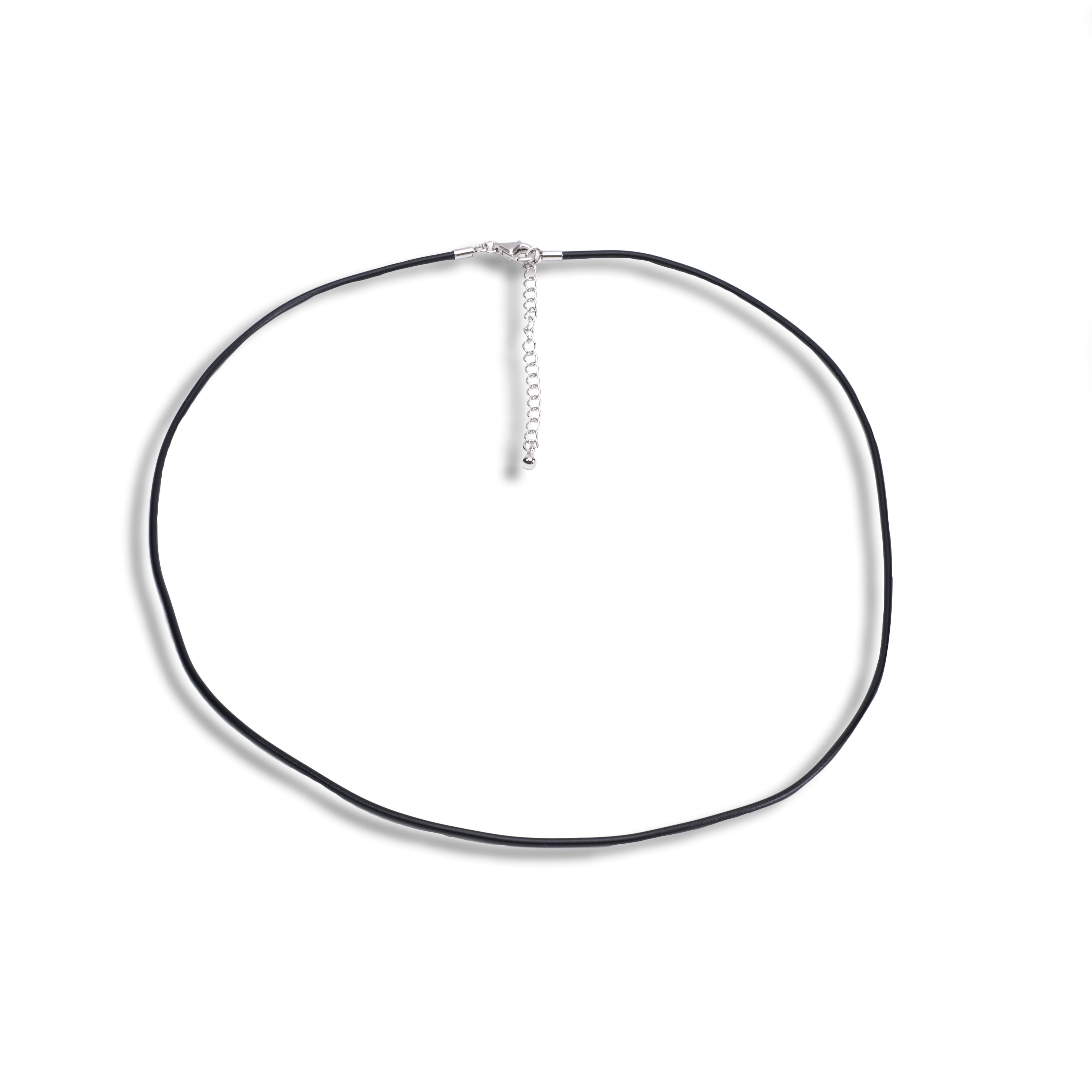 18-inch Black Rubber Cord Chain in Sterling Silver with Adjustable Lobster claw Clasp