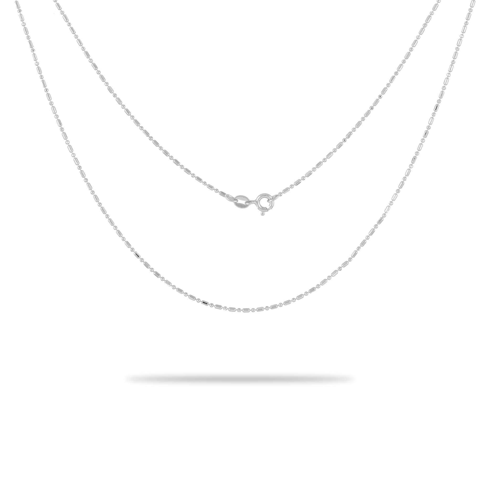 a 1.0mm Ball Bar Chain in Sterling Silver with a clasp on a white background from Maui Divers Jewelry.