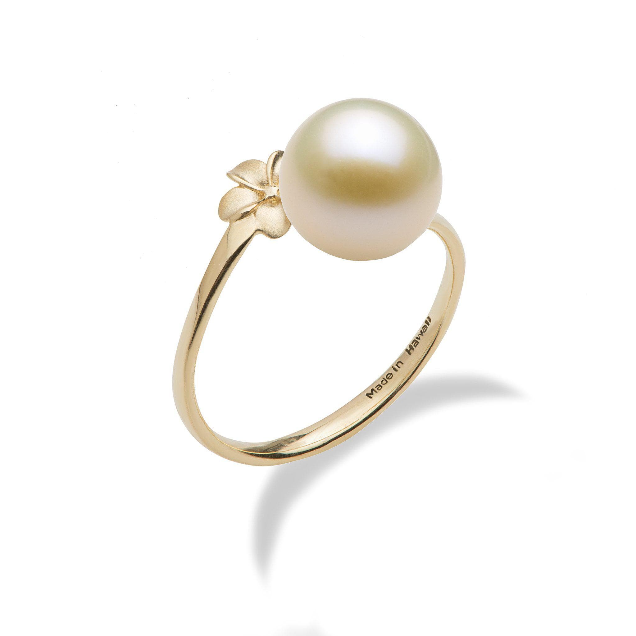 Pick-a-Pearl Plumeria Ring in Gold with White Pearl - Maui Divers Jewelry