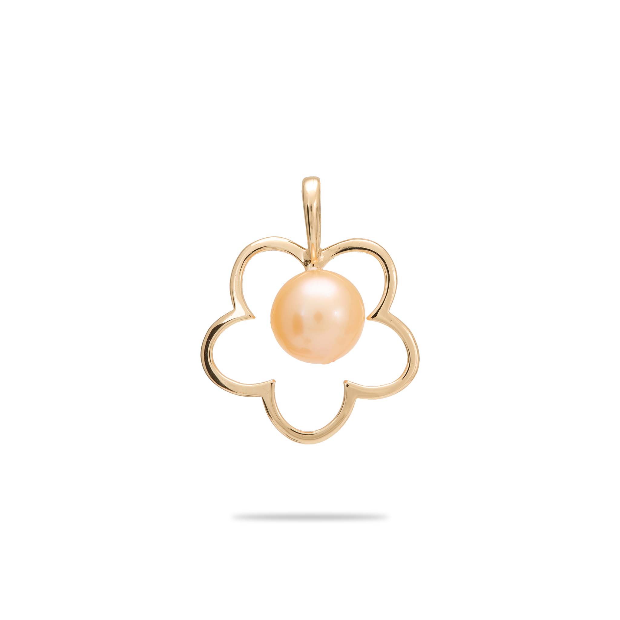 Pick A Pearl Plumeria Pendant in Gold - 15mm - with Peach Pearl - Maui Divers Jewelry